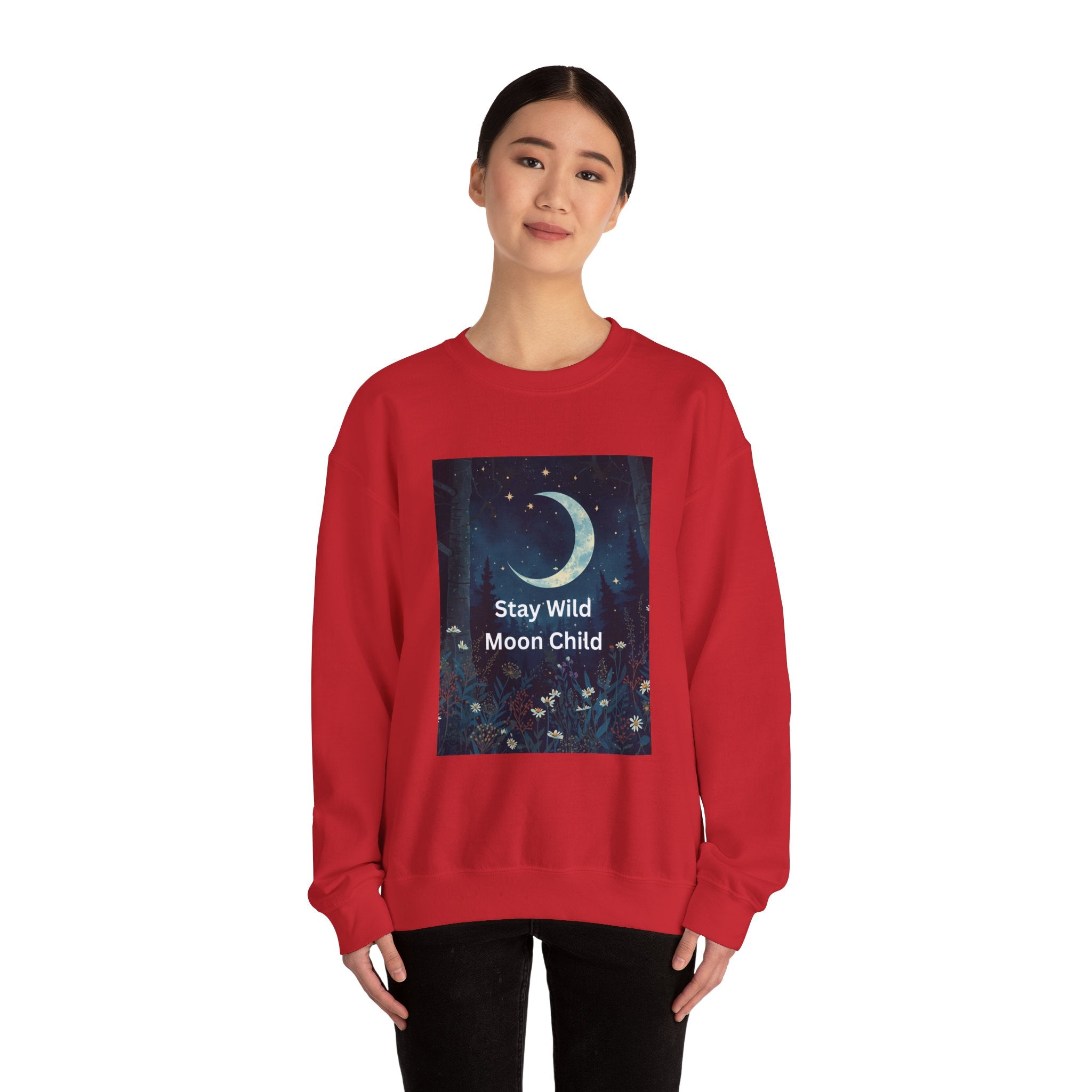 Stay Wild Moon Child Sweatshirt | Cozy Unisex Crewneck | Perfect for Nature Lovers, Festival Goers, and Everyday Comfort