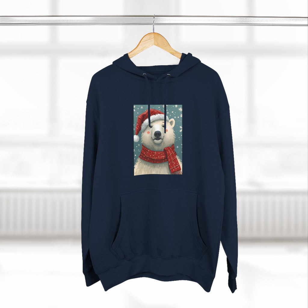 Cozy Polar Bear Holiday Hoodie, Winter Fleece Sweatshirt, Christmas Gift, Cute Animal Hoodie, Festive Apparel, Seasonal Wear