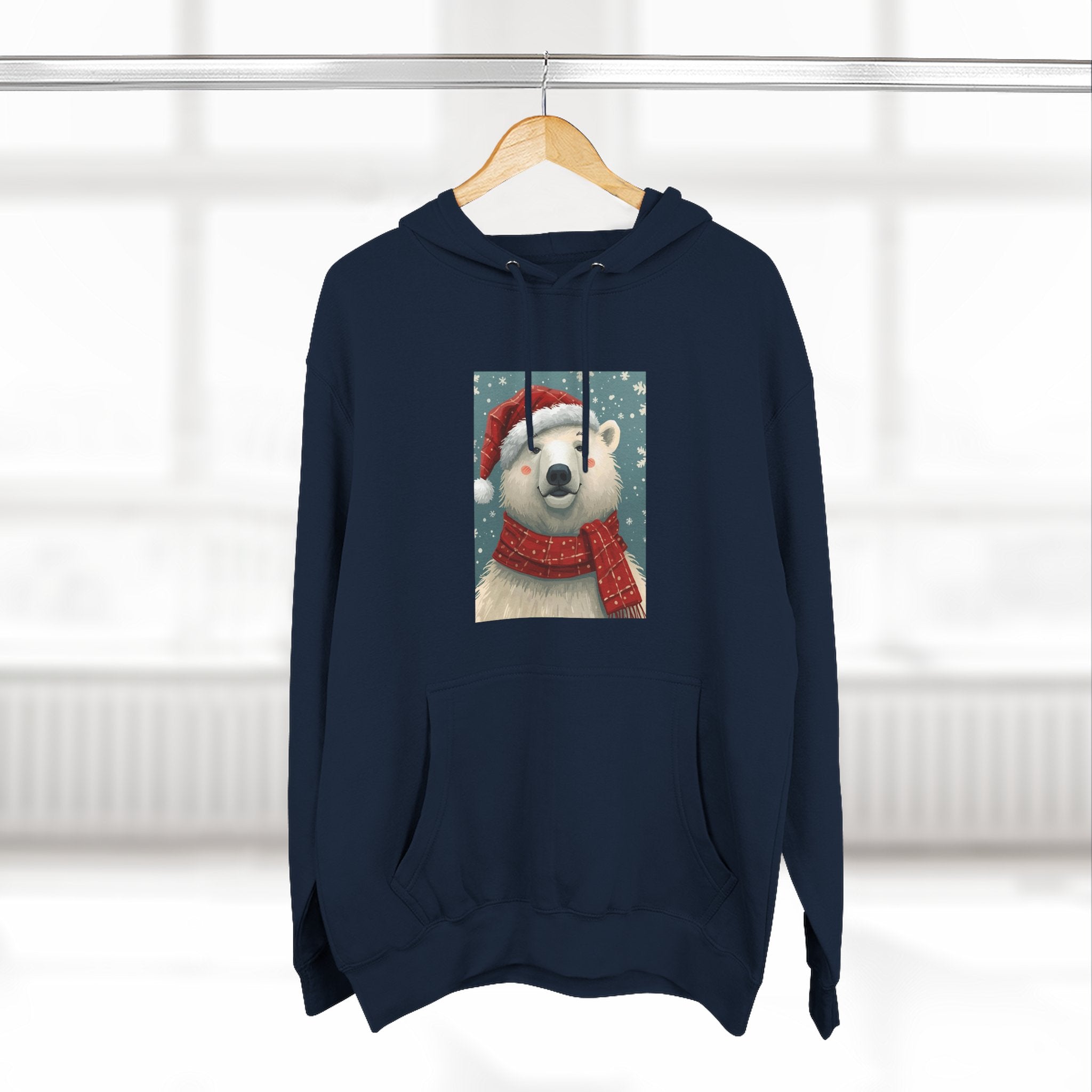 Cozy Polar Bear Holiday Hoodie, Winter Fleece Sweatshirt, Christmas Gift, Cute Animal Hoodie, Festive Apparel, Seasonal Wear