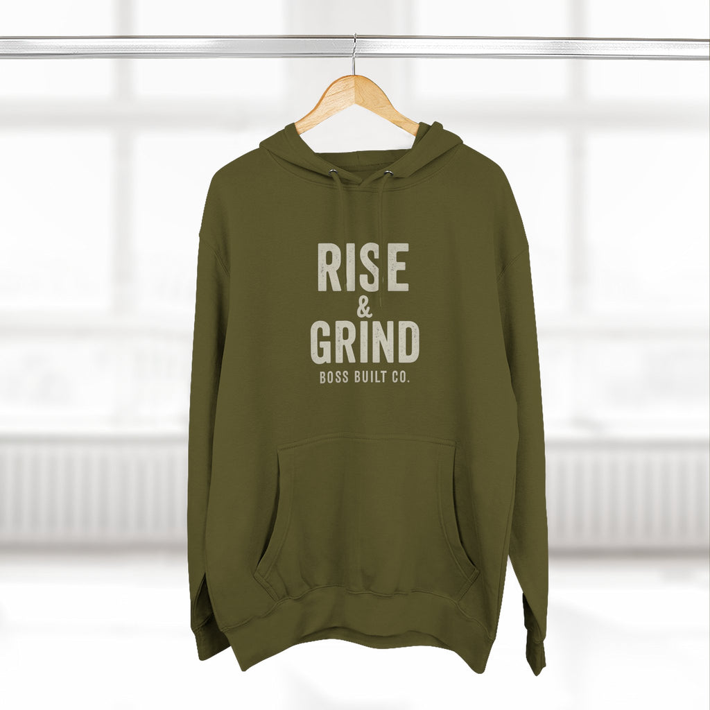 Boss Built Co Rise & Grind Hoodie — Motivational Fleece Pullover for Hustle Mindset