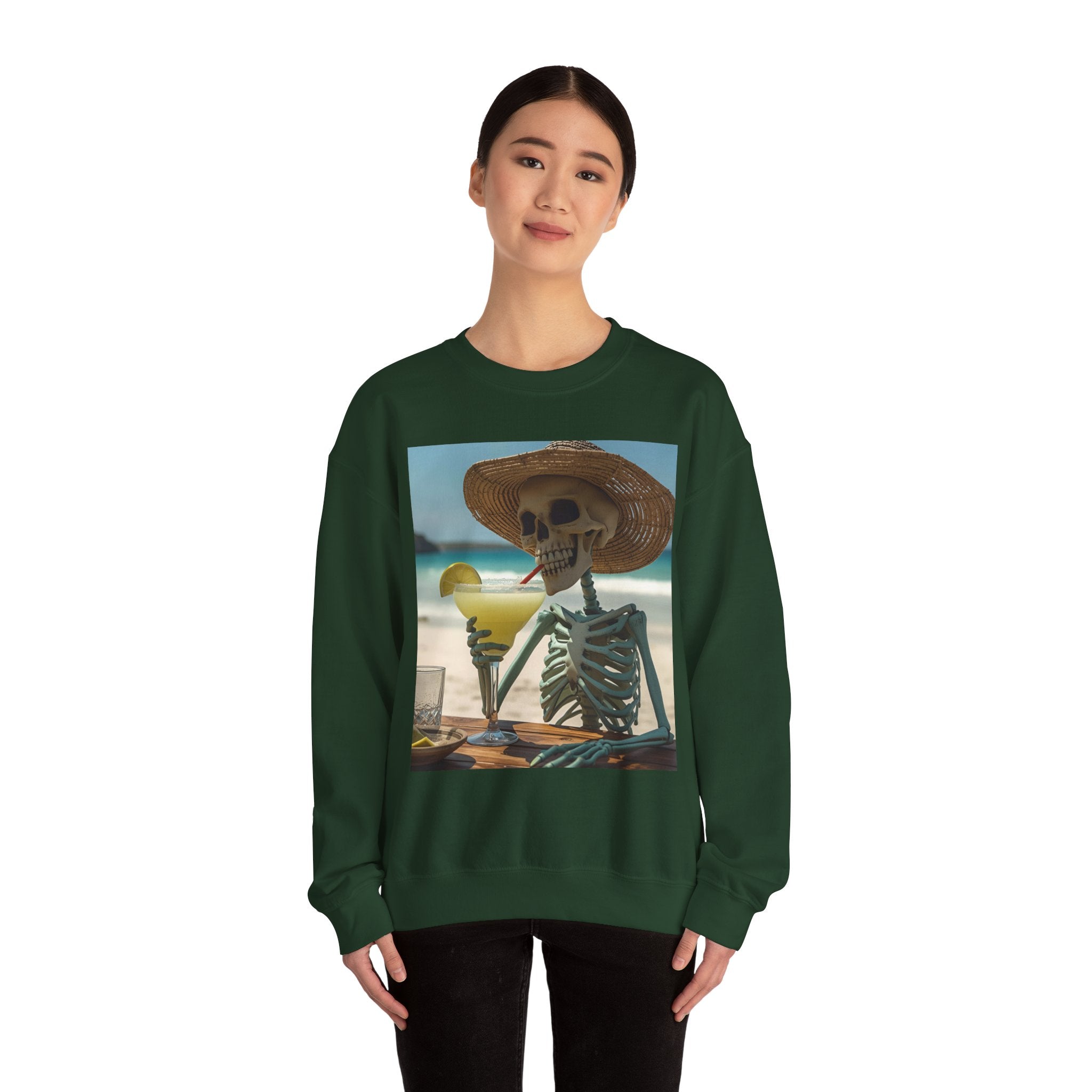 Chill Vibes Skeleton Sweatshirt - Cozy Crewneck for Halloween, Summer Parties, Beach Lovers, Unisex Gift, Casual Lounge Wear