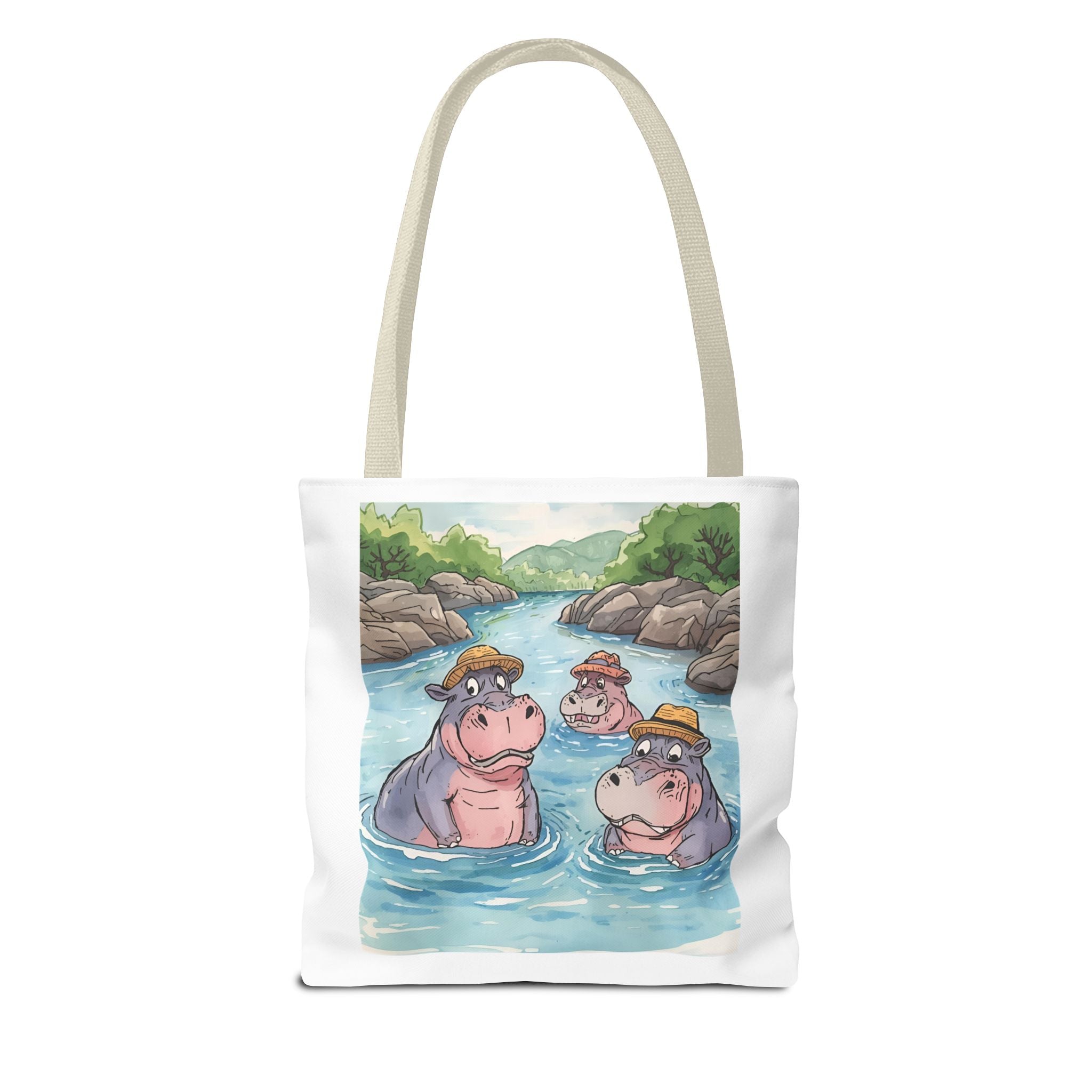 Playful Hippo Tote Bag, Fun Watercolor Tote, Animal Lover Gift, Eco-Friendly Shopping Bag, Cute Beach Bag, Summer Accessories