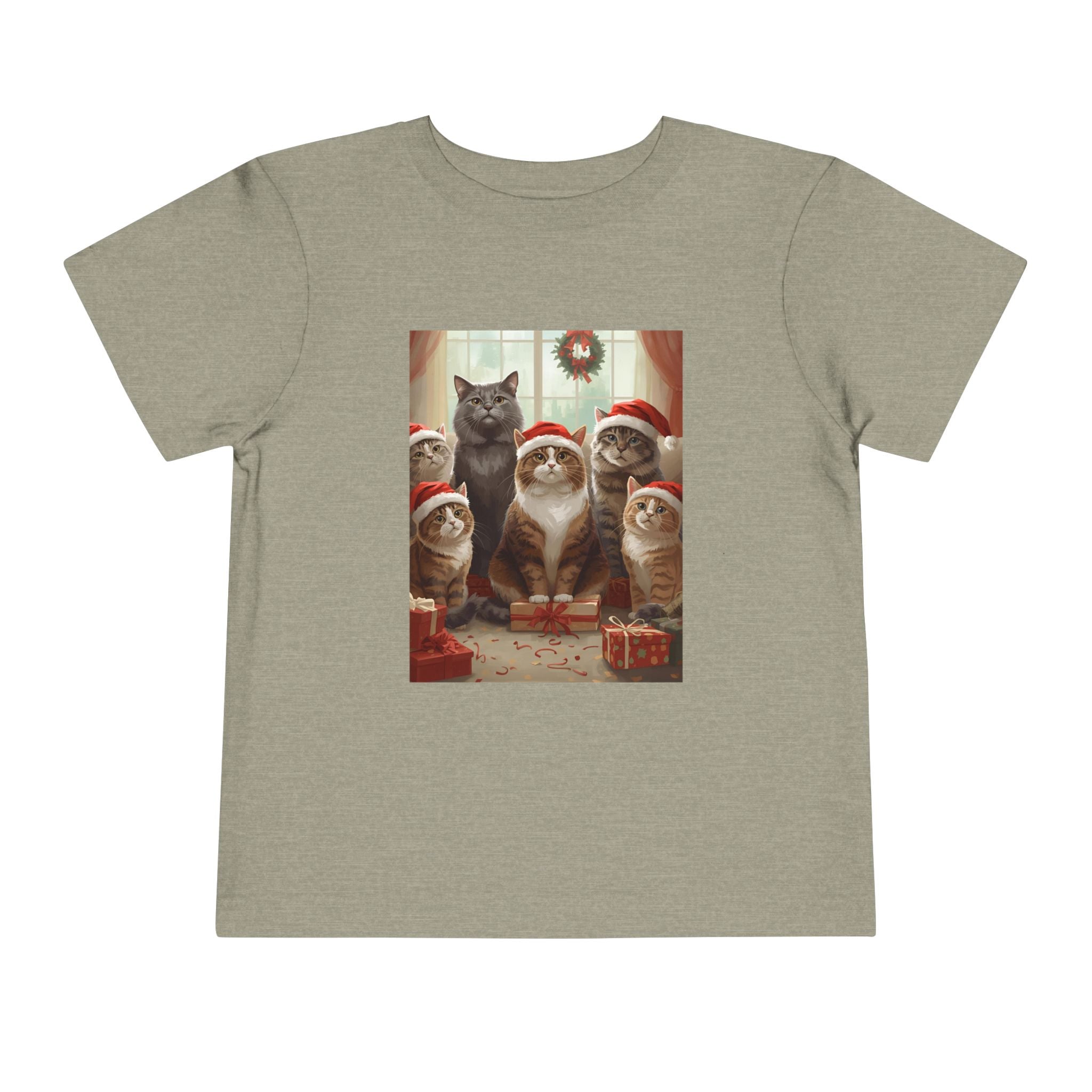 Cute Festive Christmas Cat Toddler Short Sleeve Tee