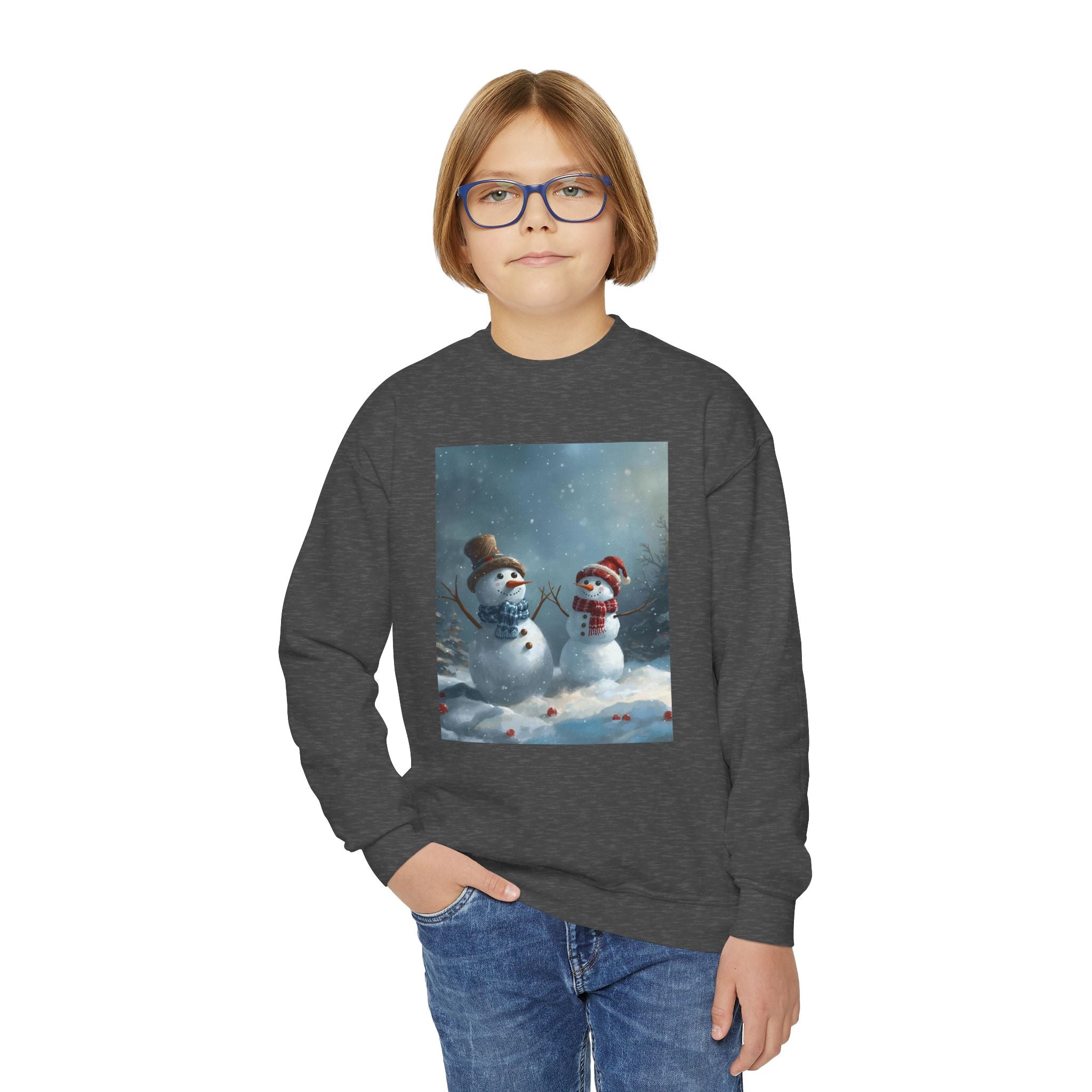 Christmas Snowman Family Youth Crewneck Sweatshirt