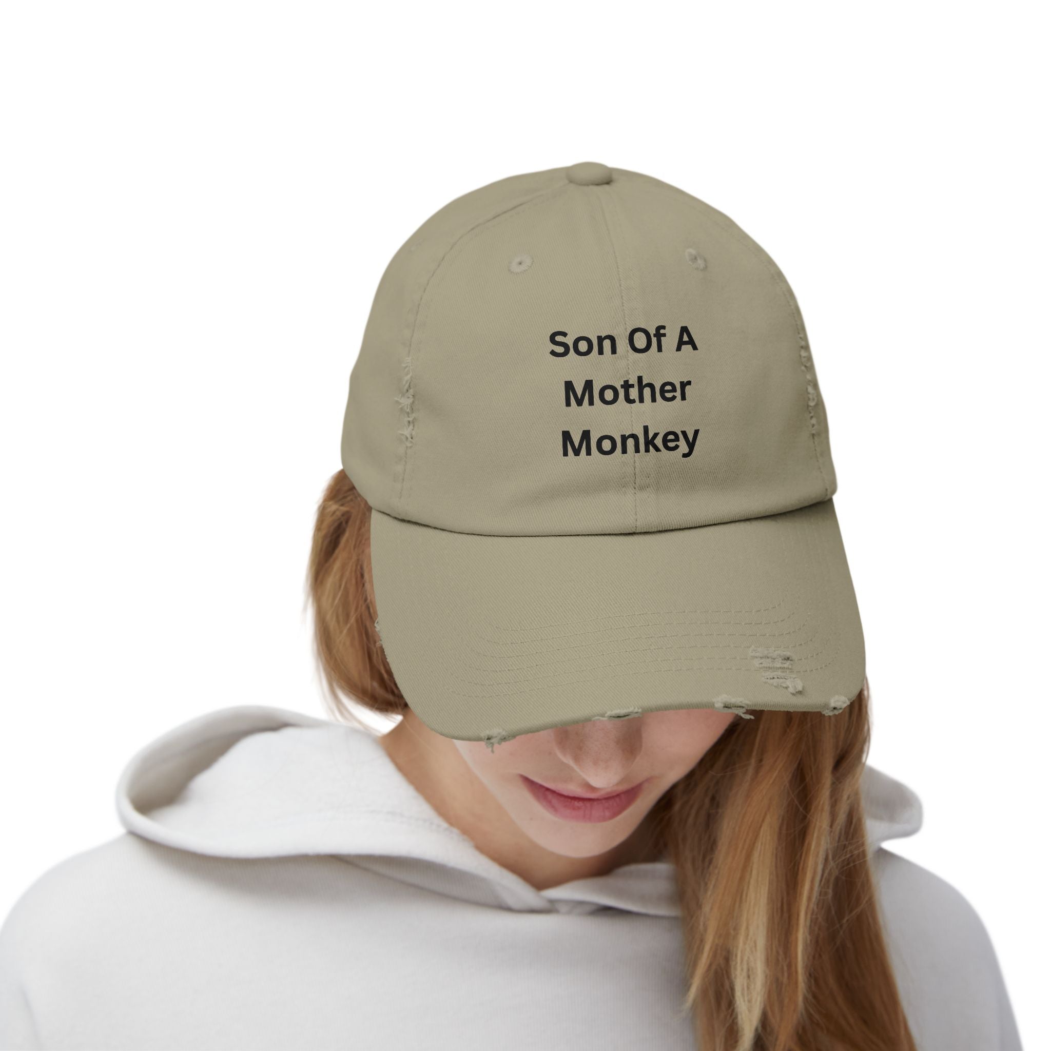 Unisex Distressed Cap featuring 'Son Of A Mother Monkey', Funny Gift, Casual Style, Birthday Hat, Everyday Wear, Unique Statement Cap