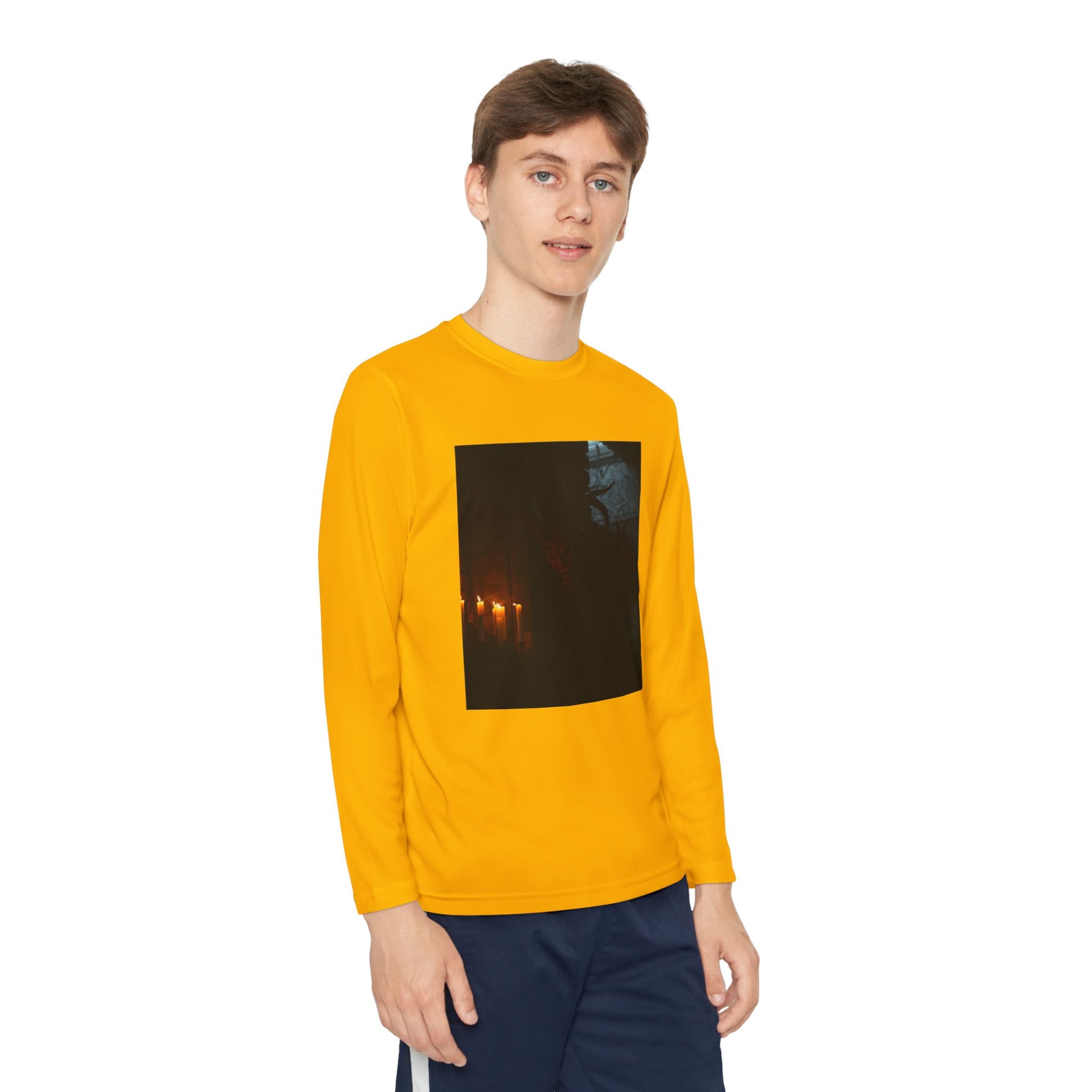 Spooky Halloween Pumpkin Shadow Youth Long Sleeve Competitor Tee