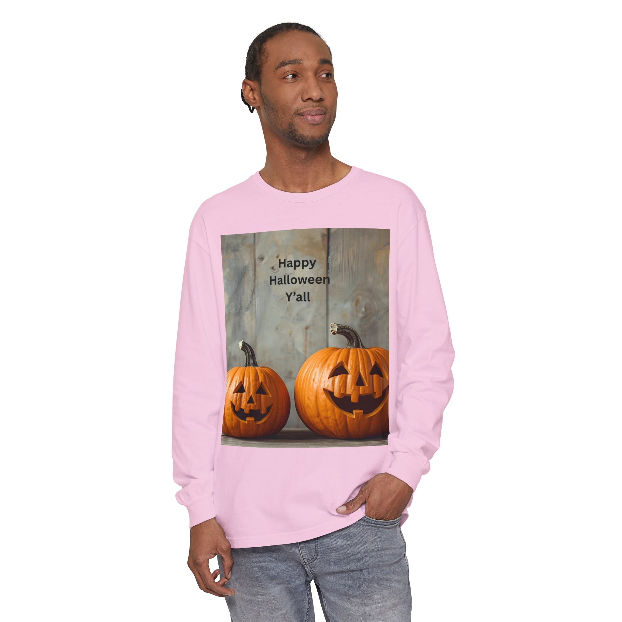 Halloween Pumpkin Long Sleeve Tee, Happy Halloween Shirt, Fall Apparel, Unisex Halloween T-Shirt, Seasonal Clothing