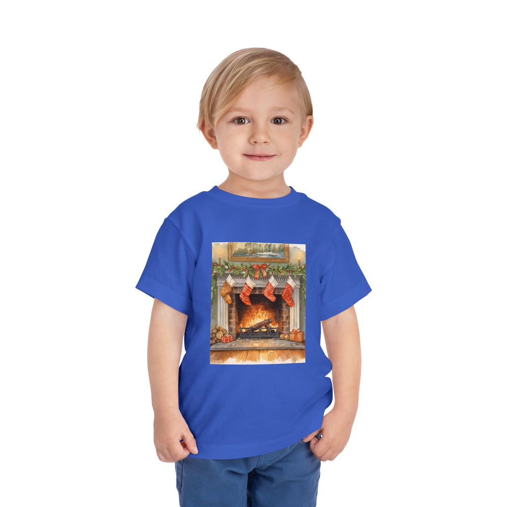 Christmas Stocking Fireplace Toddler Short Sleeve Tee