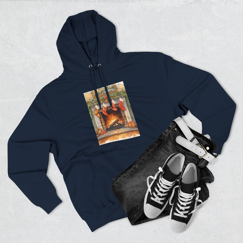 Christmas Stocking Fireplace Three-Panel Fleece Hoodie