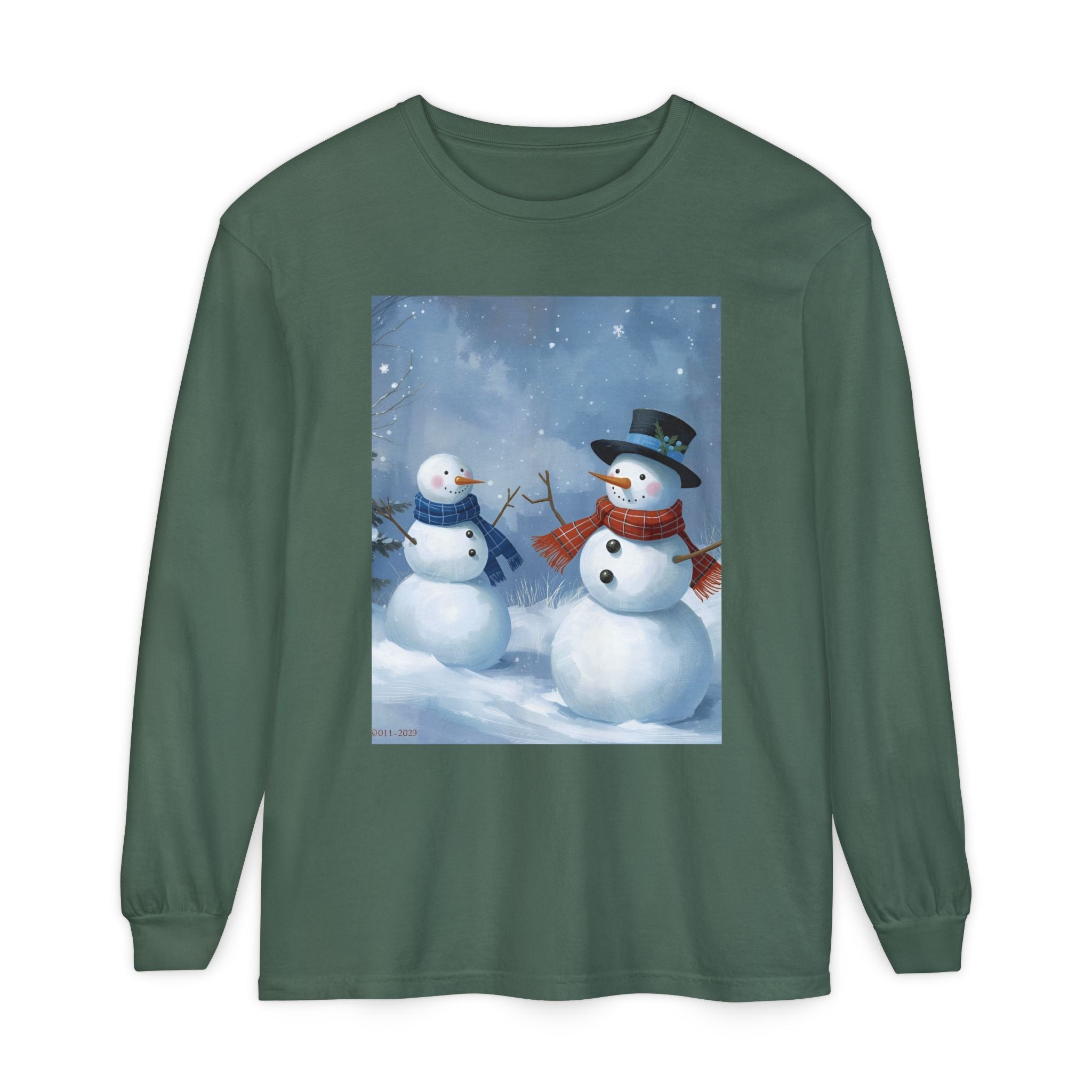 Christmas Snowman Family Unisex Garment-dyed Long Sleeve T-Shirt