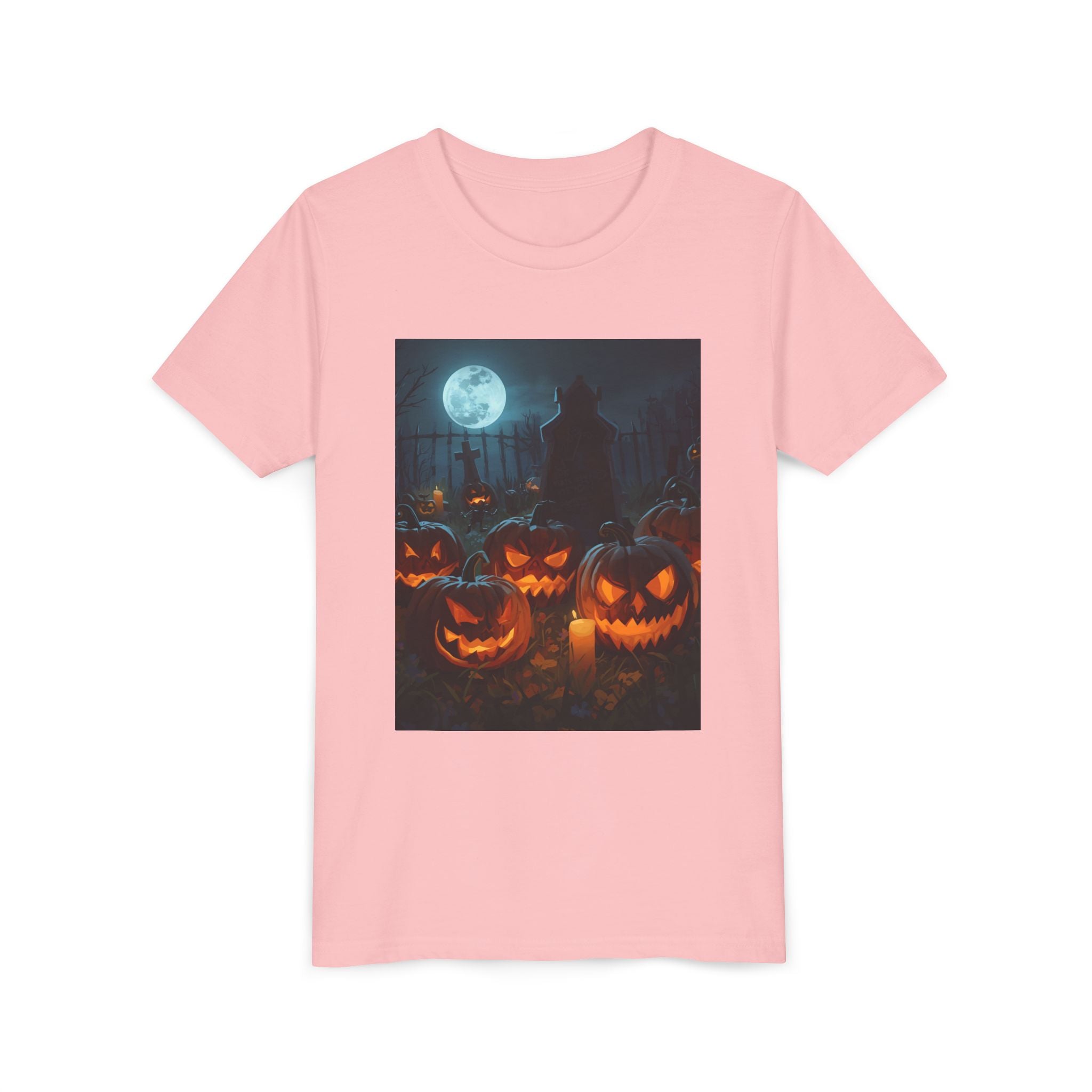 Scary Halloween Pumpkin Youth Short Sleeve Tee, Cute Halloween Shirt, Kids Costume Top, Spooky Tees, Trick or Treat Shirt