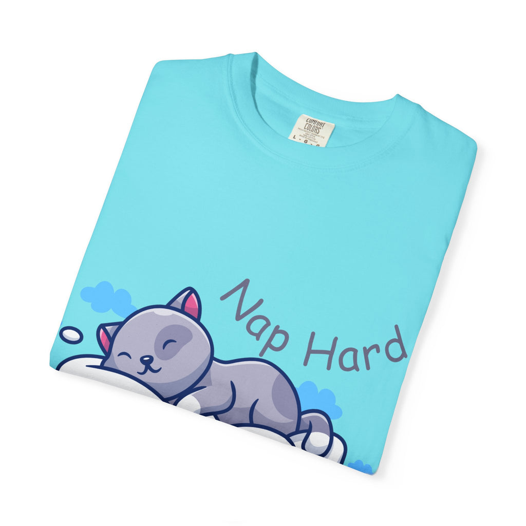 Cozy Cat Nap Hard Unisex Garment-Dyed T-shirt, Cat Lover Gift, Cozy Casual Tee, Funny Nap Shirt, Perfect for Pet Owners, Lightweight Summer Top