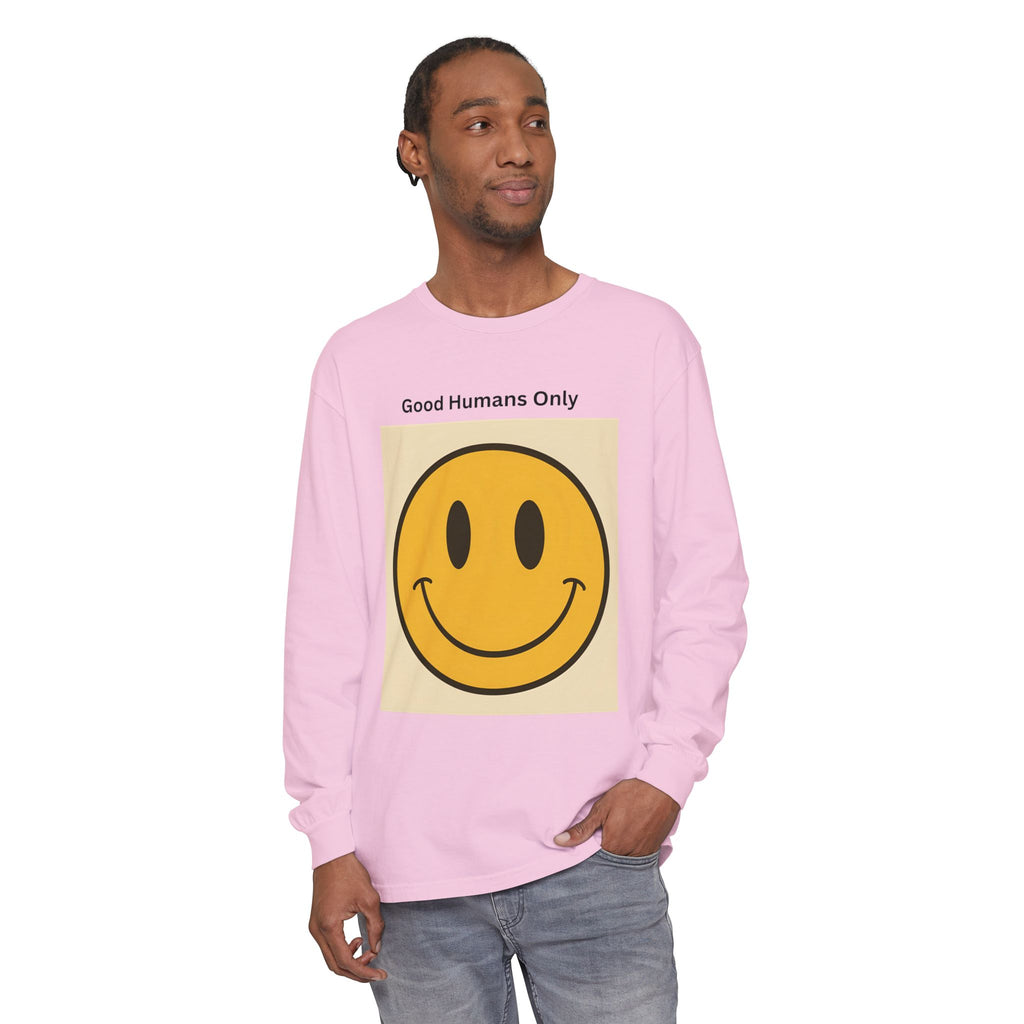 Smiley Face Unisex Garment-dyed Long Sleeve T-Shirt
