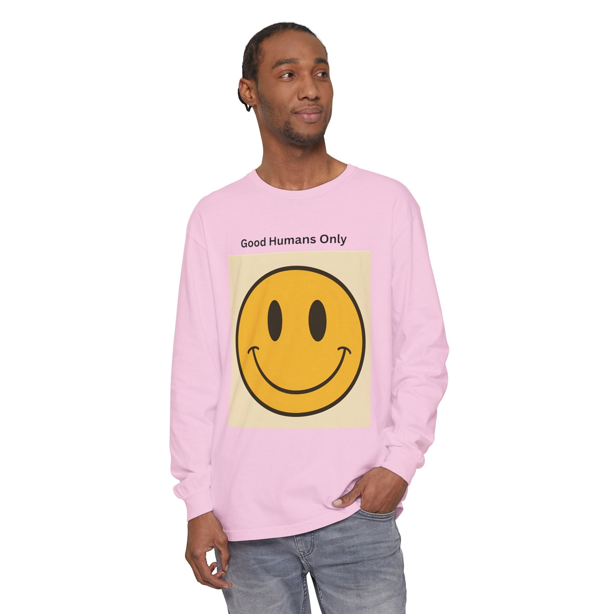 Smiley Face Unisex Garment-dyed Long Sleeve T-Shirt