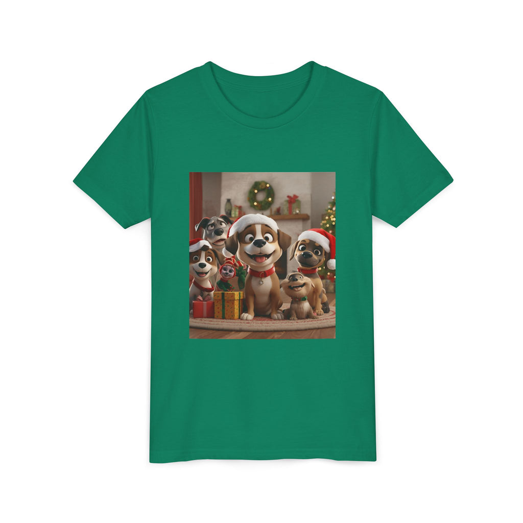 Cute Festive Christmas Dog Youth Short Sleeve Tee