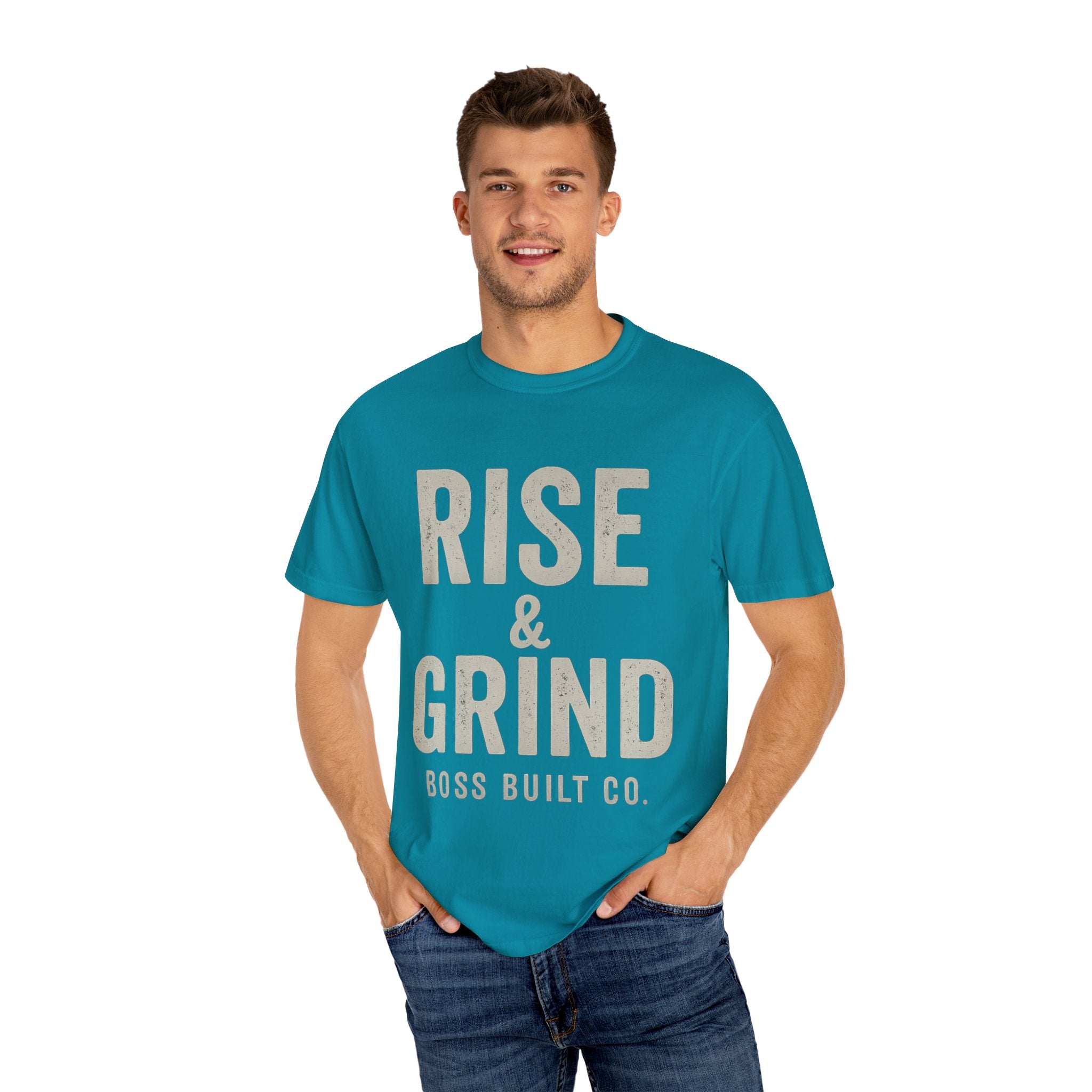 Boss Built Co Rise & Grind T-Shirt — Motivational Graphic Tee for Hustle Mindset