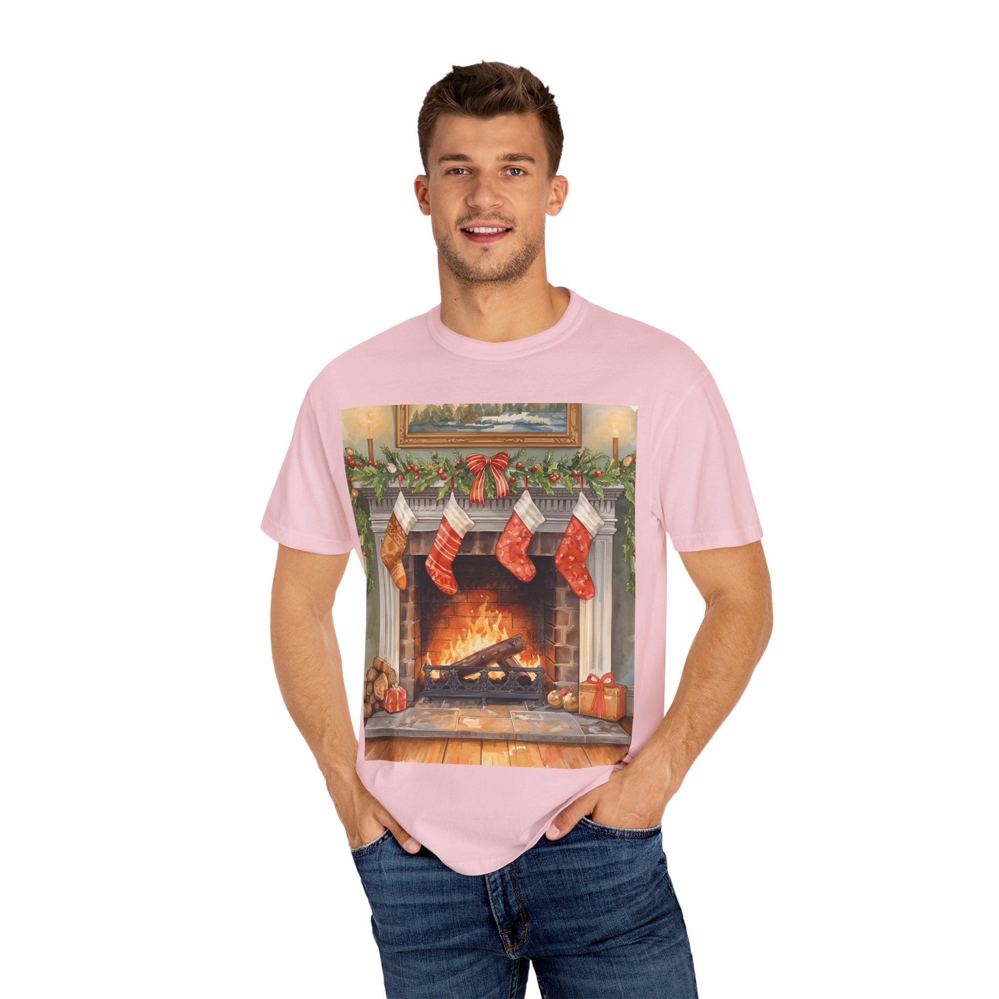 Cozy Christmas Fireplace T-Shirt | Unisex Holiday Tee | Gift for Him/Her | Festive Layering Top | Merry Christmas Apparel
