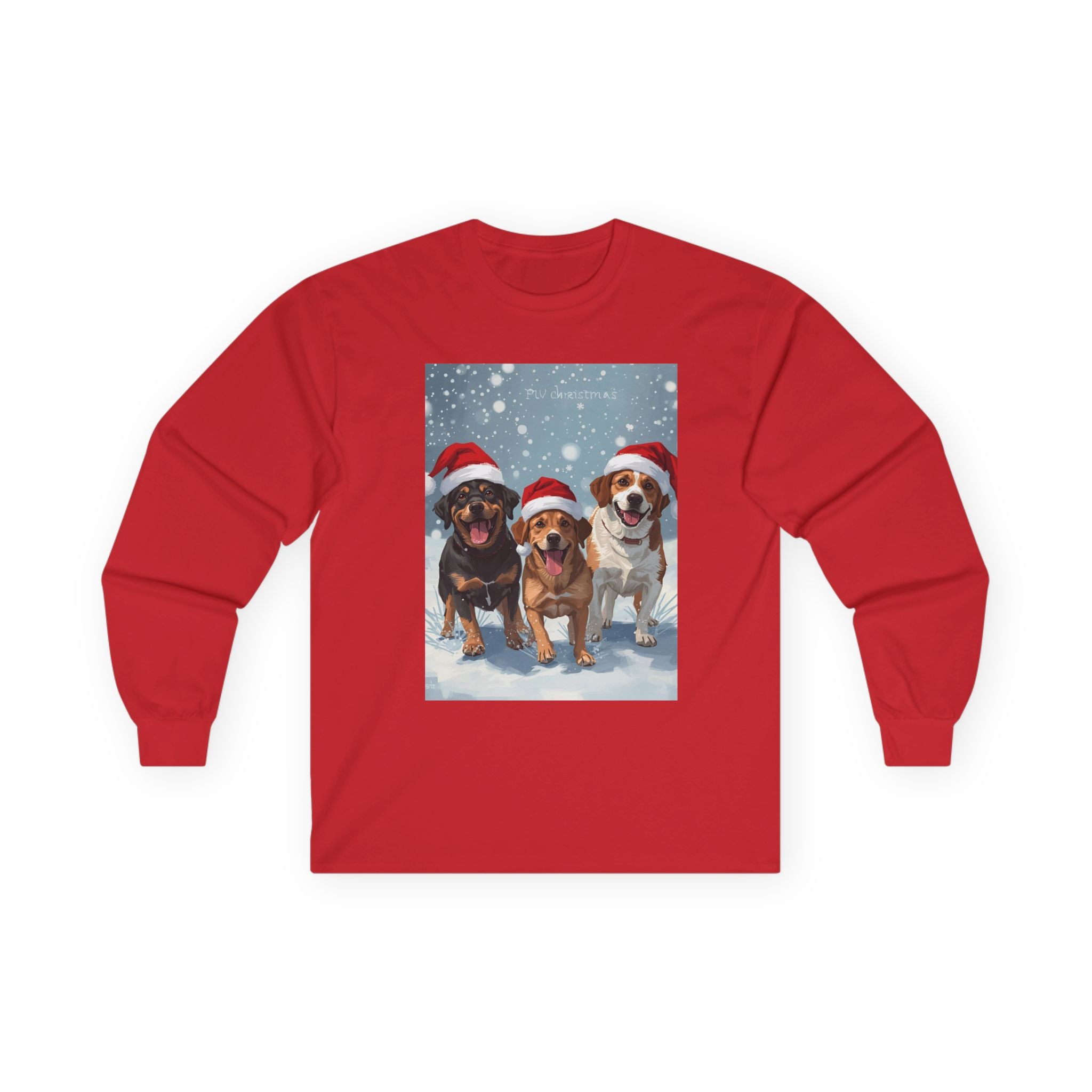 Christmas Dog Graphic Long Sleeve Tee, Holiday Shirt, Pet Lover Gift, Casual Winter Wear, Festive Apparel for Dog Lovers
