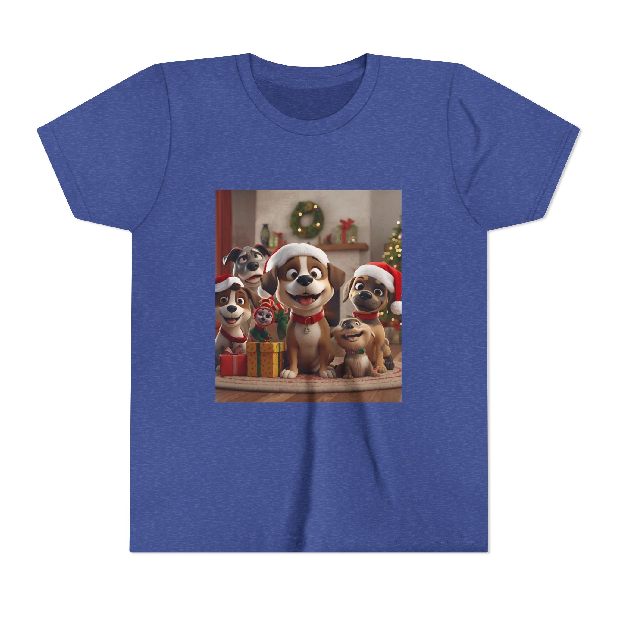 Cute Festive Christmas Dog Youth Short Sleeve Tee
