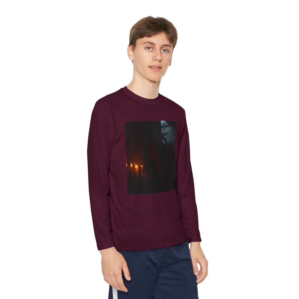 Spooky Halloween Pumpkin Shadow Youth Long Sleeve Competitor Tee