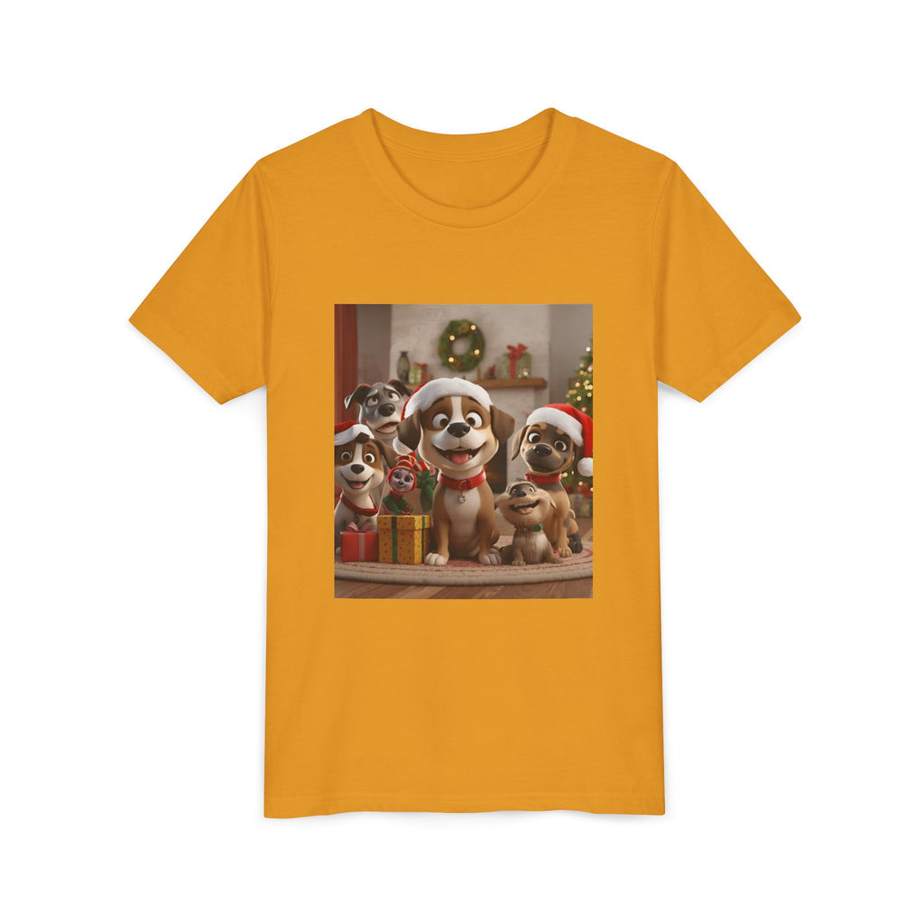 Cute Festive Christmas Dog Youth Short Sleeve Tee