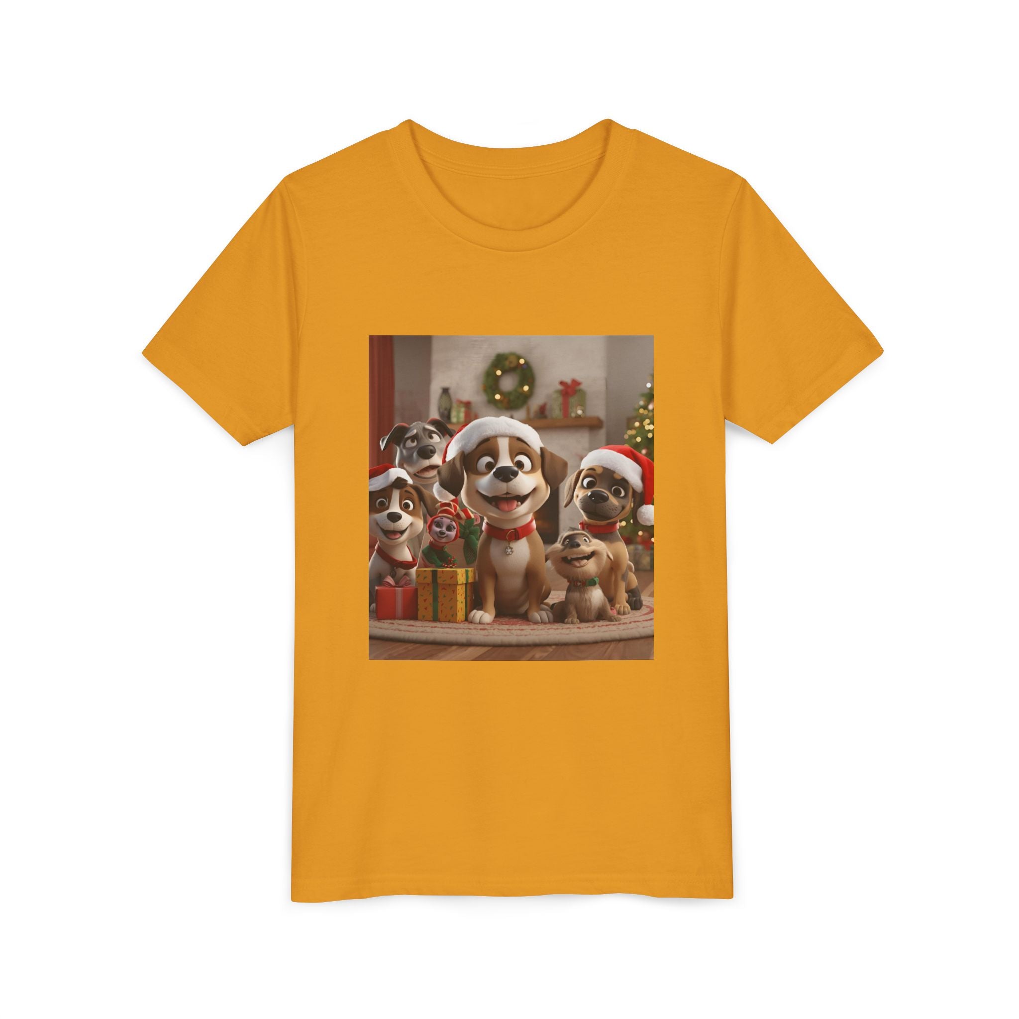 Cute Festive Christmas Dog Youth Short Sleeve Tee
