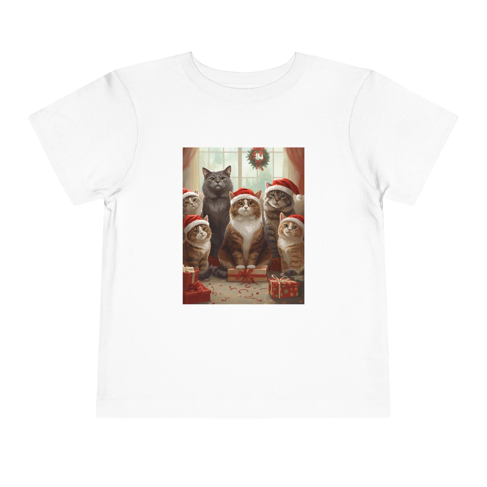 Cute Festive Christmas Cat Toddler Short Sleeve Tee
