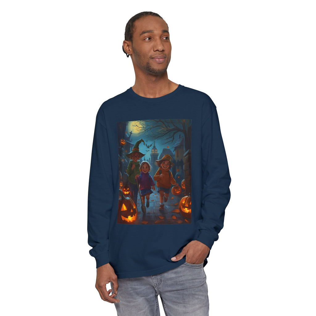 Halloween Themed Unisex Long Sleeve T-Shirt, Spooky Autumn Apparel, Trick-or-Treat Shirt, Fall Fashion, Casual Halloween Outfits