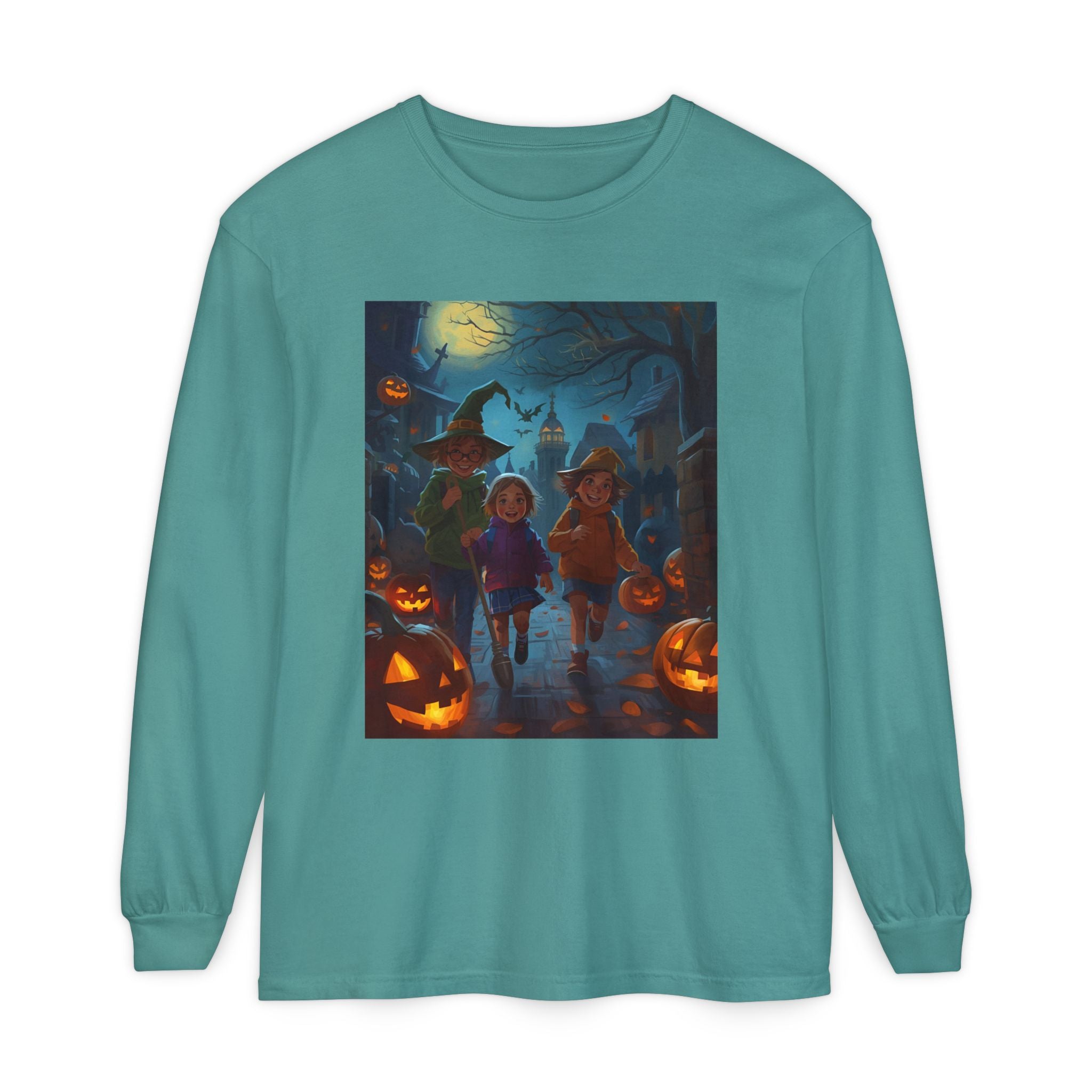 Halloween Themed Unisex Long Sleeve T-Shirt, Spooky Autumn Apparel, Trick-or-Treat Shirt, Fall Fashion, Casual Halloween Outfits
