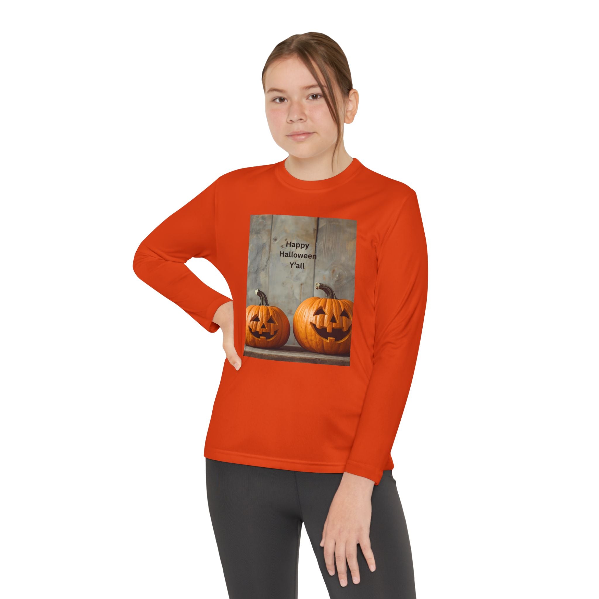 Youth Halloween Pumpkin Long Sleeve Tee, Funny Halloween Shirt, Kids Pumpkin Tee, Fall Celebration Top, Spooky Season Apparel