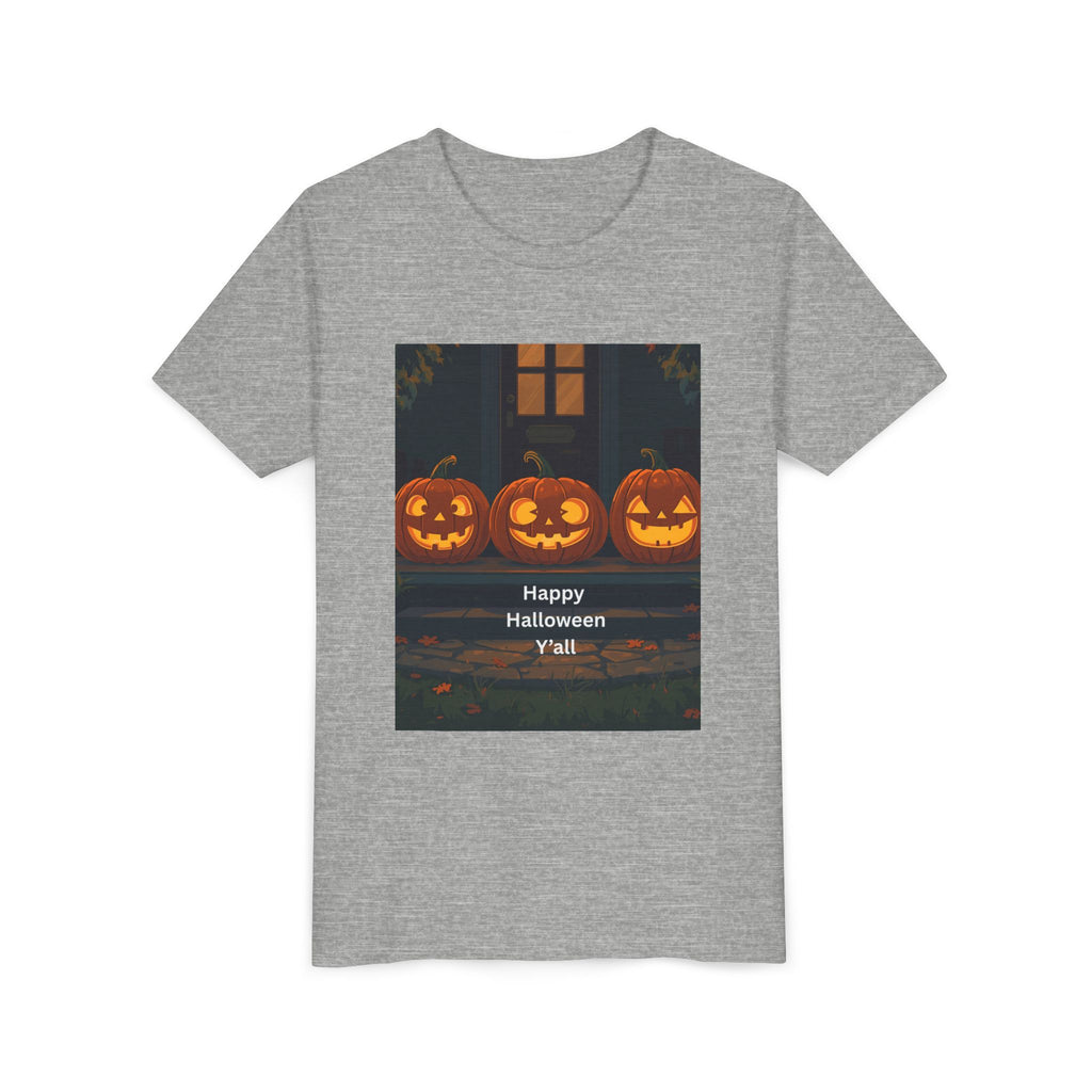 Halloween Pumpkin Youth Tee, Jack-o'-lantern Shirt, Trick or Treat Apparel, Spooky Kids T-Shirt, Halloween Costume Top