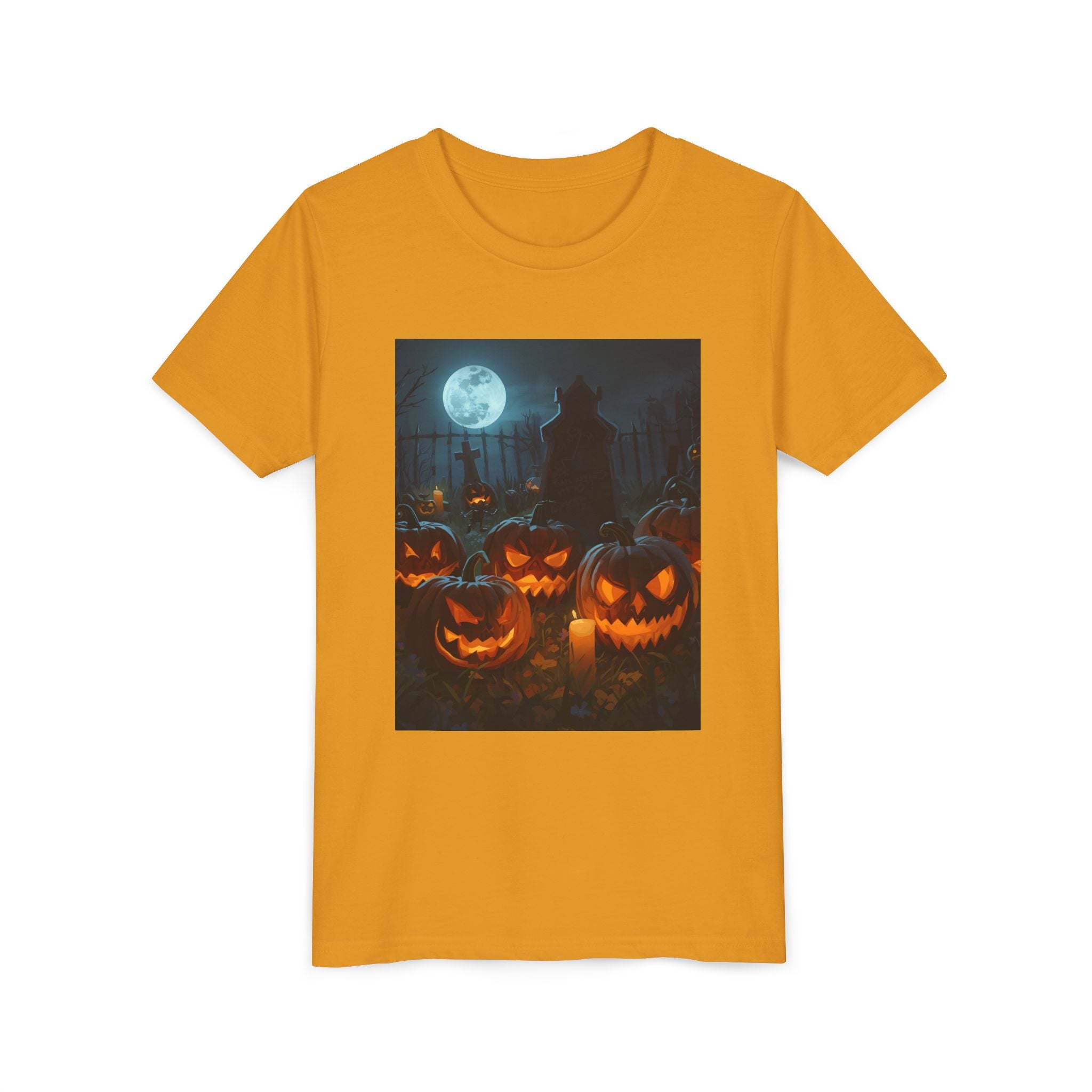 Scary Halloween Pumpkin Youth Short Sleeve Tee, Cute Halloween Shirt, Kids Costume Top, Spooky Tees, Trick or Treat Shirt