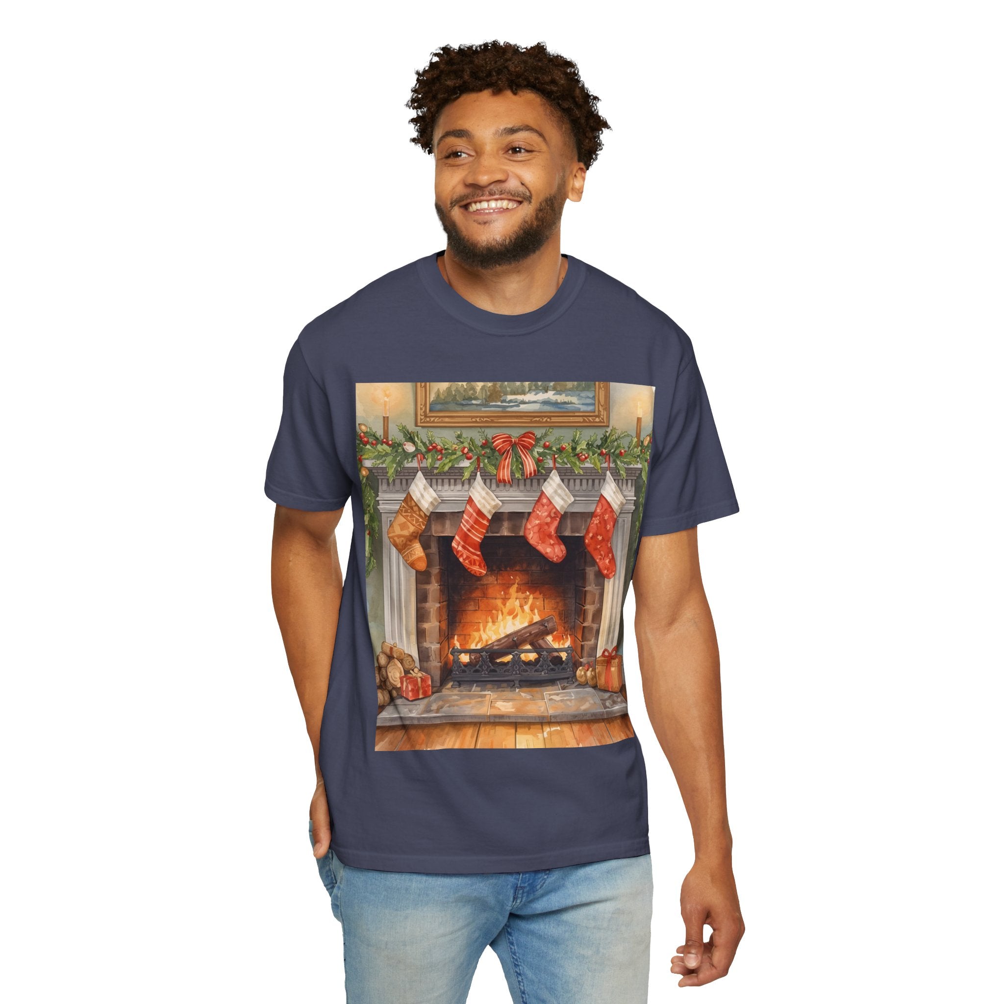 Cozy Christmas Fireplace T-Shirt | Unisex Holiday Tee | Gift for Him/Her | Festive Layering Top | Merry Christmas Apparel