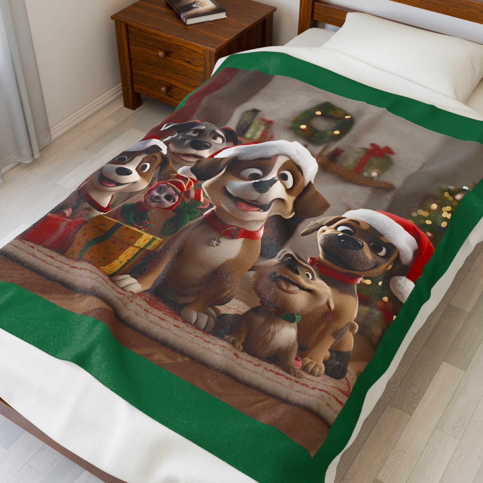 Cute Christmas Puppies Velveteen Plush Blanket