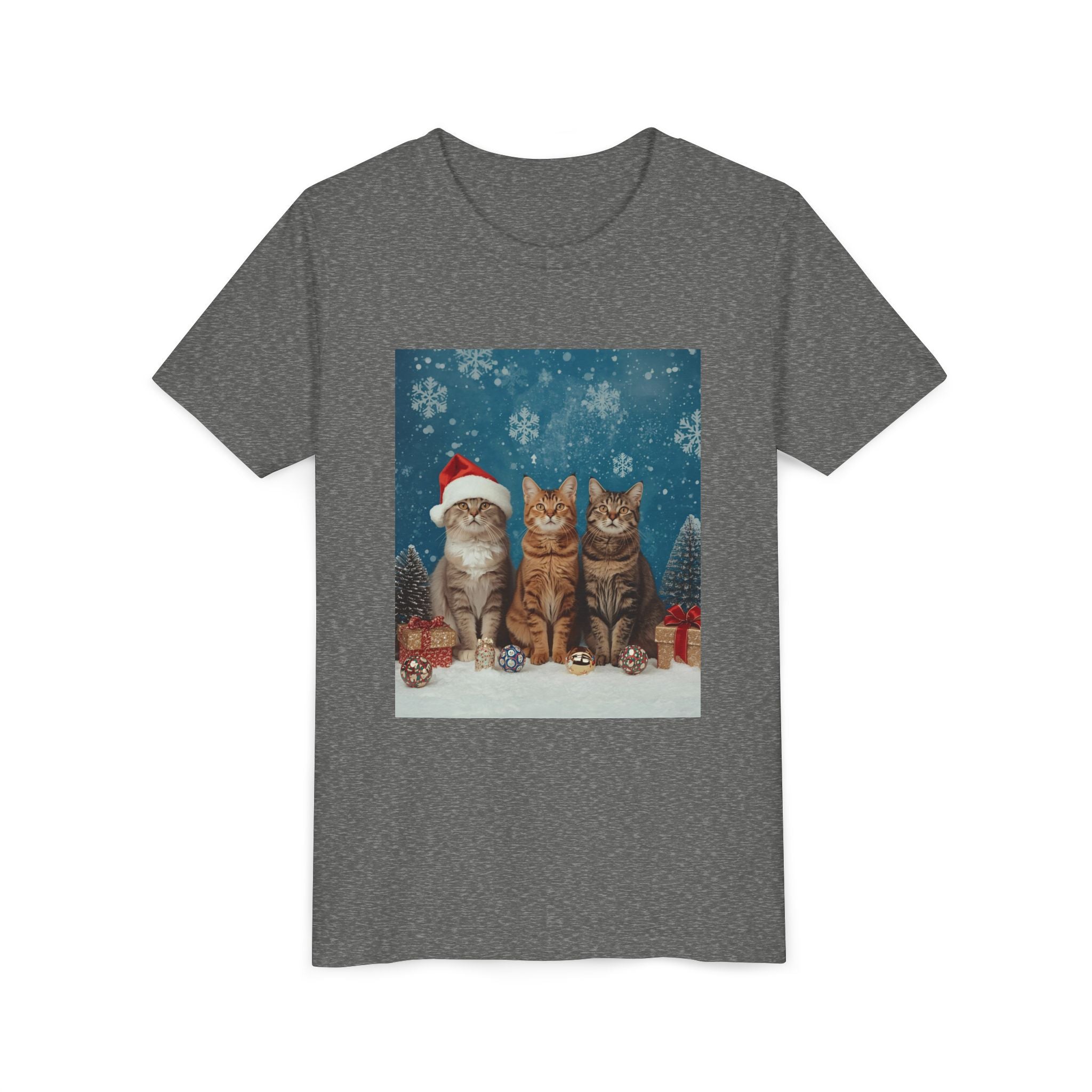 Cute Cat Festive Christmas Youth Short Sleeve Tee