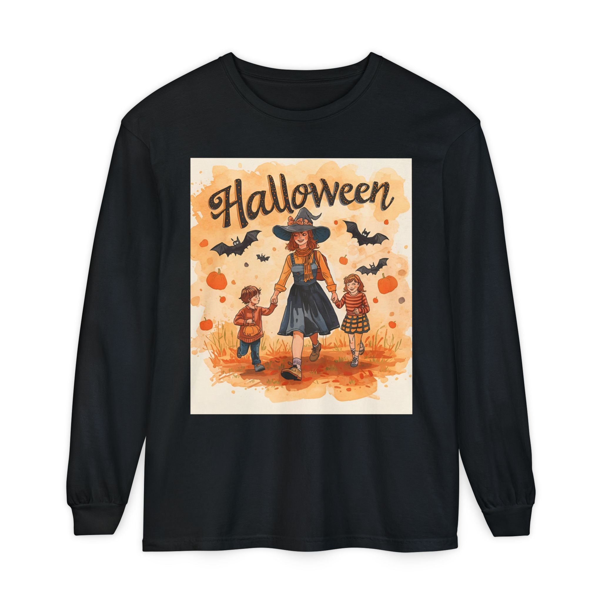 Halloween Themed Mom And Children Unisex Garment-dyed Long Sleeve T-Shirt