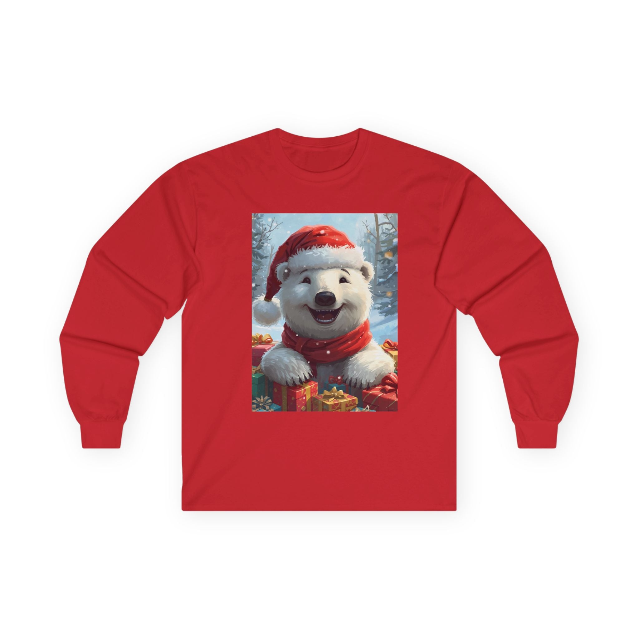 Christmas Polar Bear Long Sleeve Tee, Cozy Holiday Shirt, Unisex Winter Wear, Christmas Gift, Cute Animal Apparel
