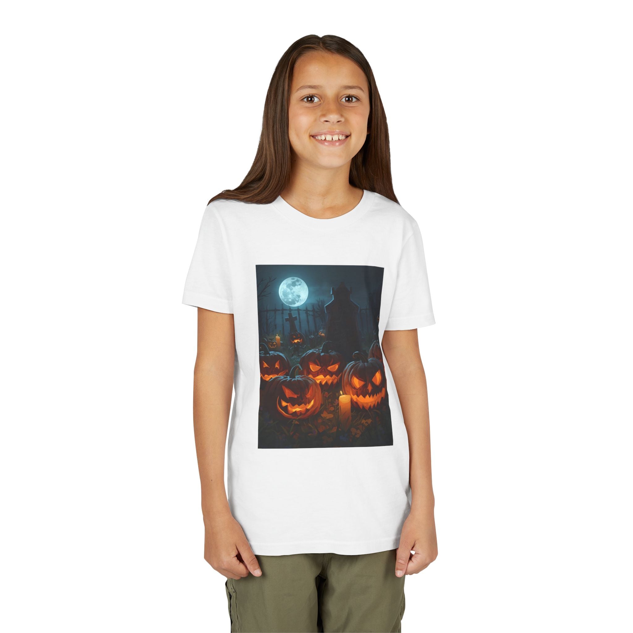 Scary Halloween Pumpkin Youth Short Sleeve Tee, Cute Halloween Shirt, Kids Costume Top, Spooky Tees, Trick or Treat Shirt