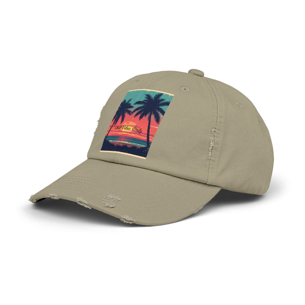 Tropical Sunset Unisex Distressed Cap