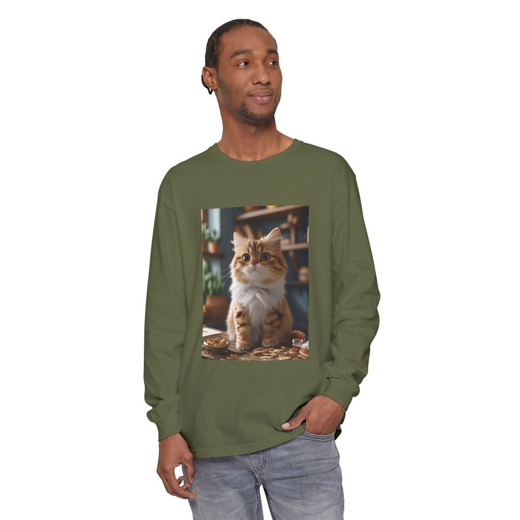 Cute Cat Unisex Garment-dyed Long Sleeve T-Shirt