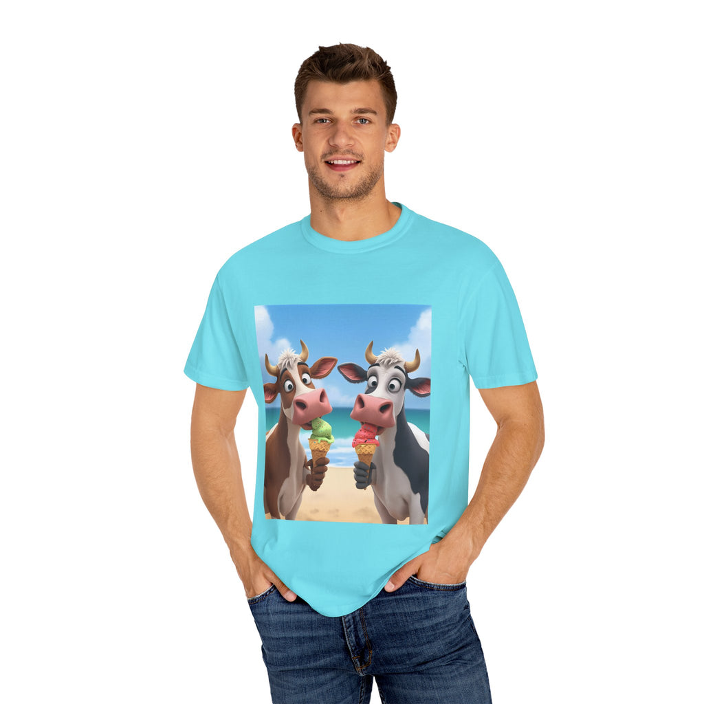Cute Cow Ice Cream T-Shirt, Fun Summer Tee, Animal Lover Gift, Unisex Casual Top, Beach Vibes Apparel, Cute Gift for Friends