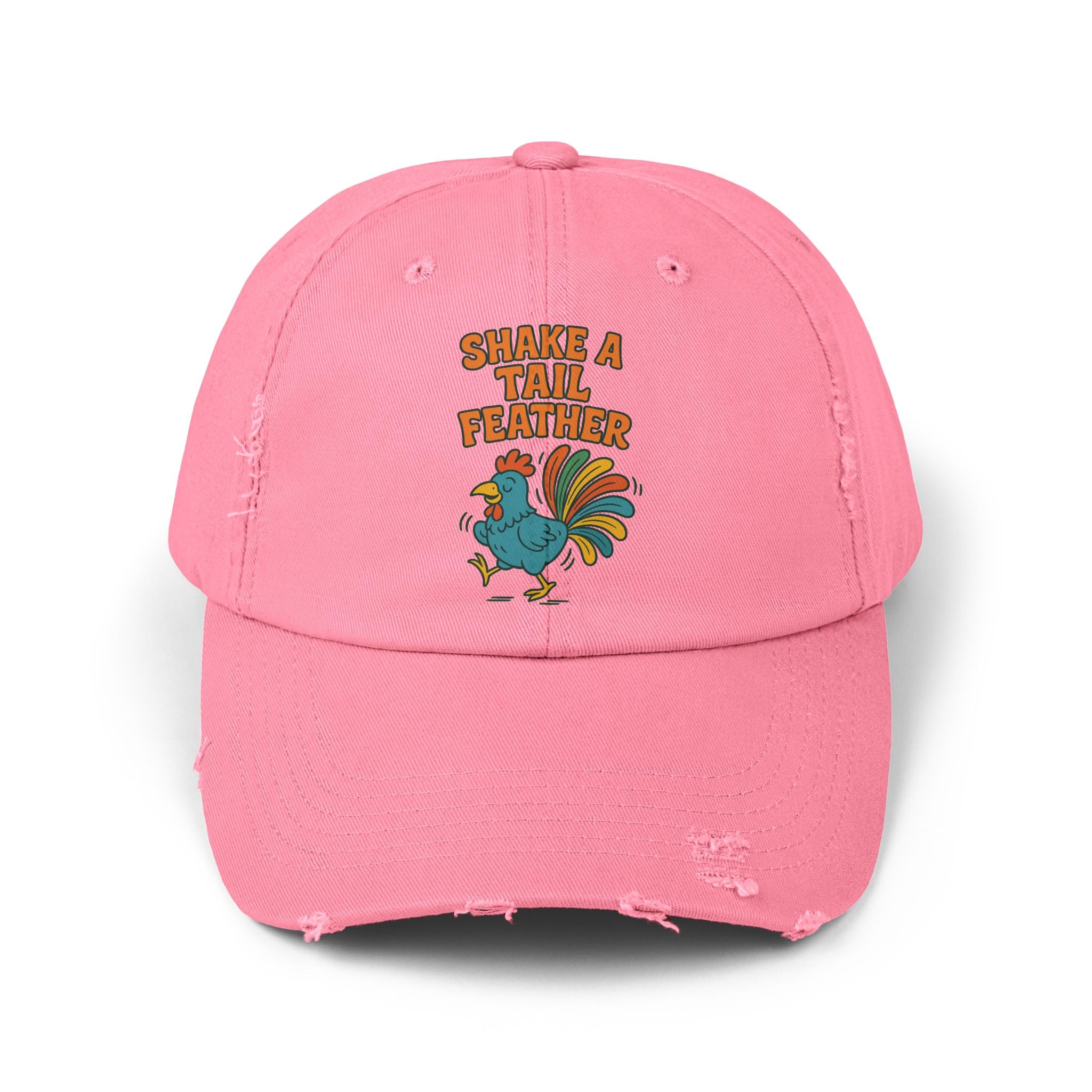 Rooster Funny Shake A Tail Feather Unisex Distressed Cap