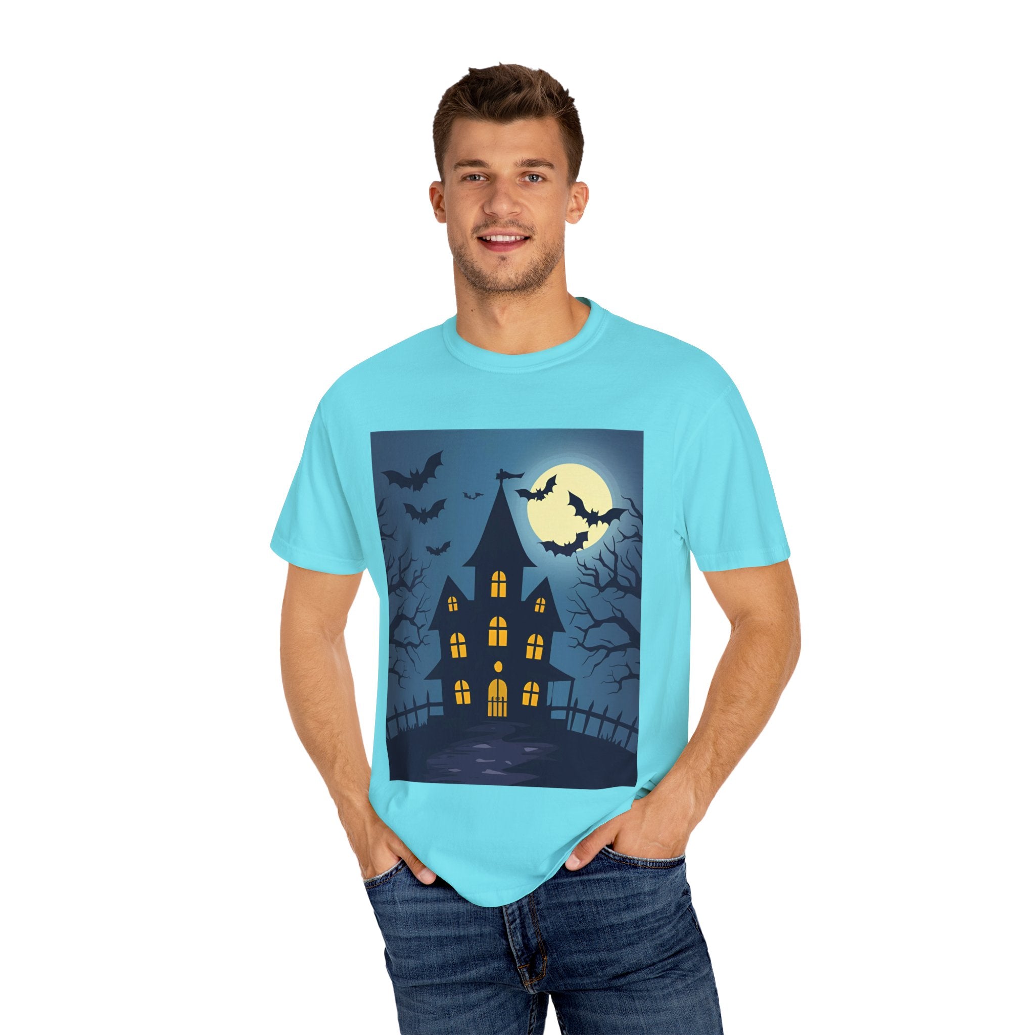 Haunted House T-Shirt, Spooky Halloween Tee, Unisex Shirt, Fall Apparel, Ghostly Graphic Tee, October Celebration Outfit