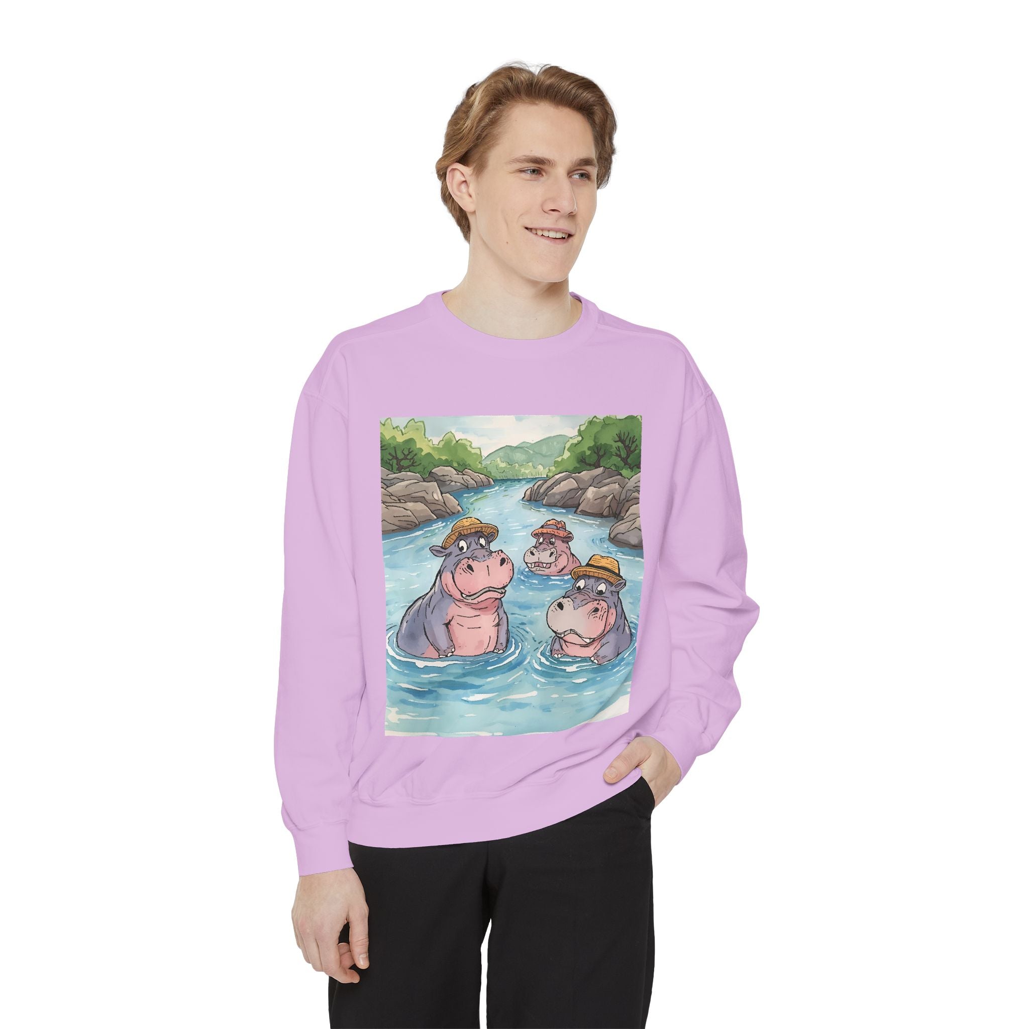 Hippo Cute Unisex Garment-Dyed Sweatshirt