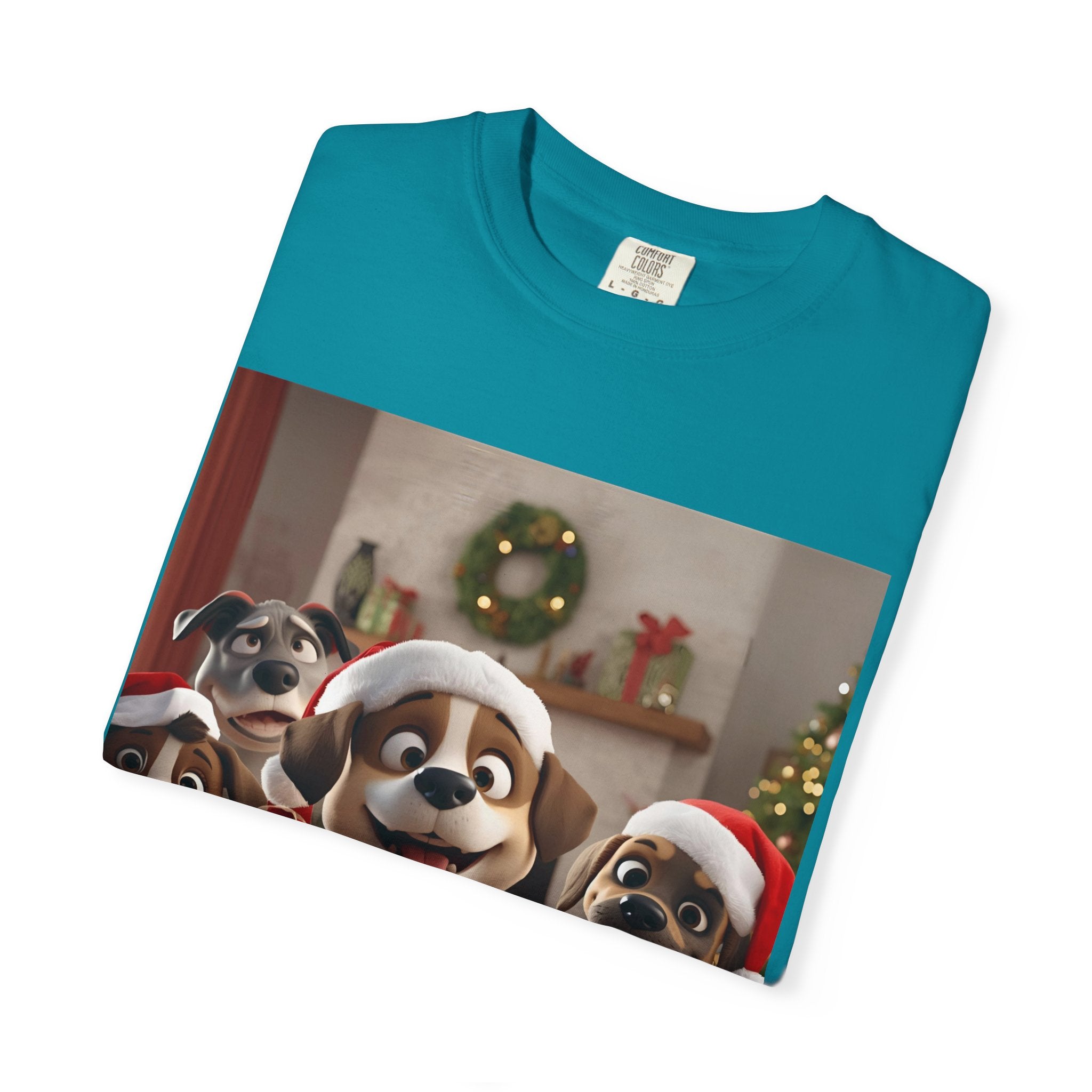 Cute Christmas Festive Dog Lovers T-Shirt | Unisex Garment-Dyed Tee for Dog Enthusiasts | Holiday Gift, Christmas Apparel, Pet Lover Shirt