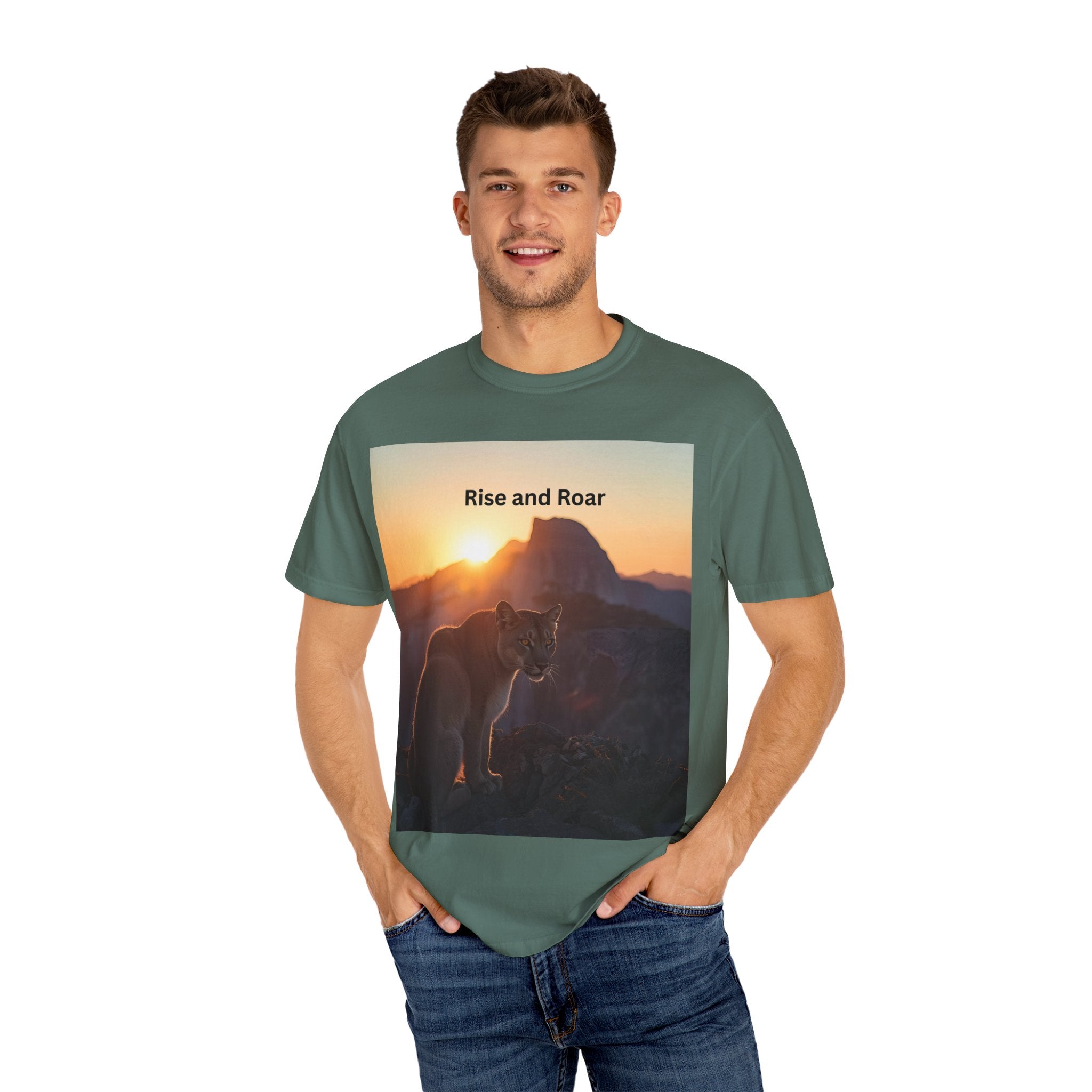 Unisex Nature-Inspired T-Shirt | "Rise and Roar" Graphic Tee, Outdoor Apparel, Gift for Adventurers, Wilderness Lovers, Motivational Shirt