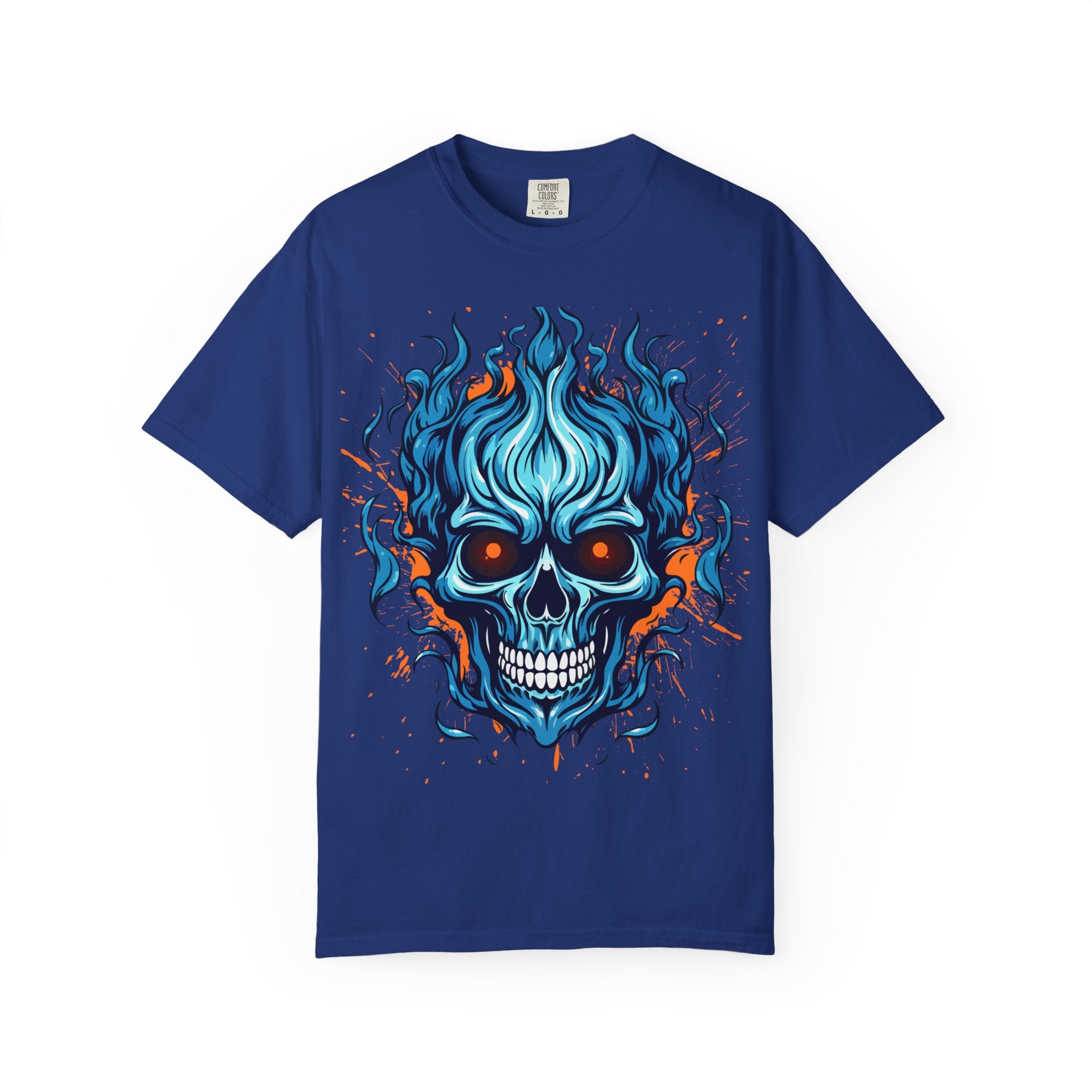 Flaming Skull T-Shirt, Unisex Graphic Tee, Edgy Casual Wear, Halloween Apparel, Gift for Rock Music Fans