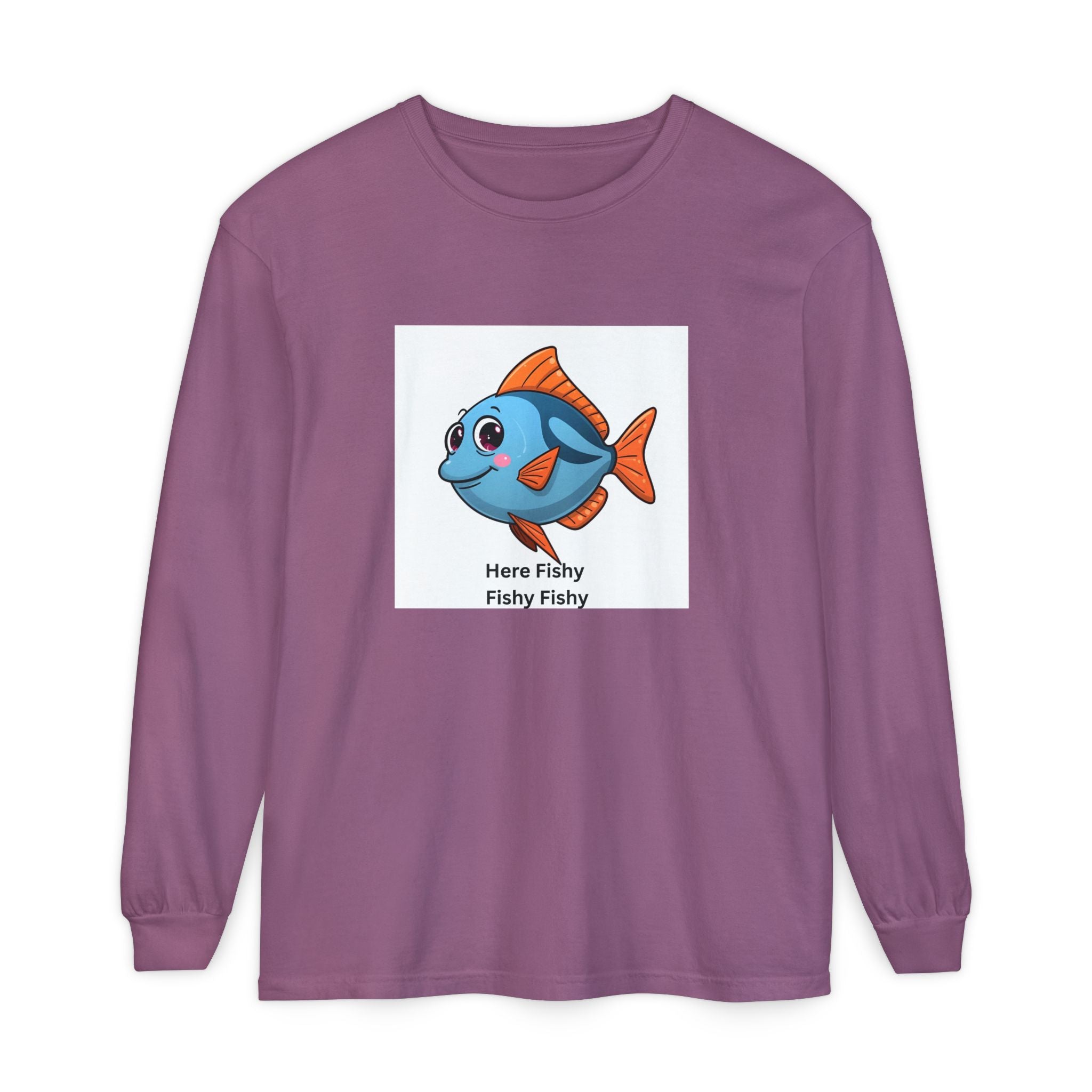 Here Fish Fishy Fishy Unisex Garment-dyed Long Sleeve T-Shirt