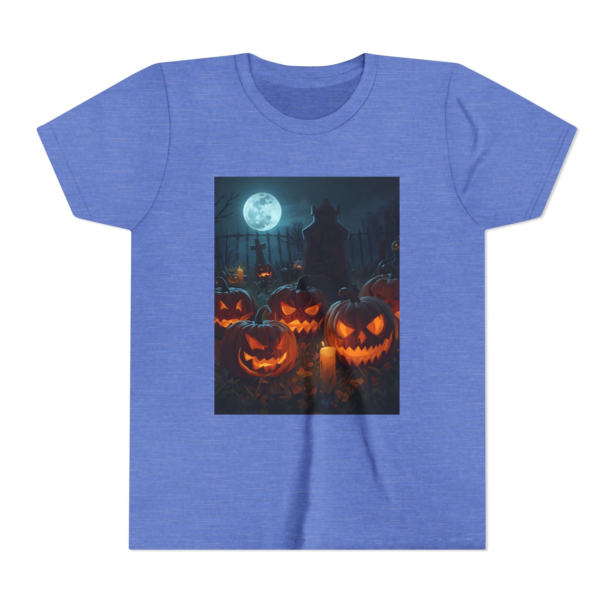 Scary Halloween Pumpkin Youth Short Sleeve Tee, Cute Halloween Shirt, Kids Costume Top, Spooky Tees, Trick or Treat Shirt