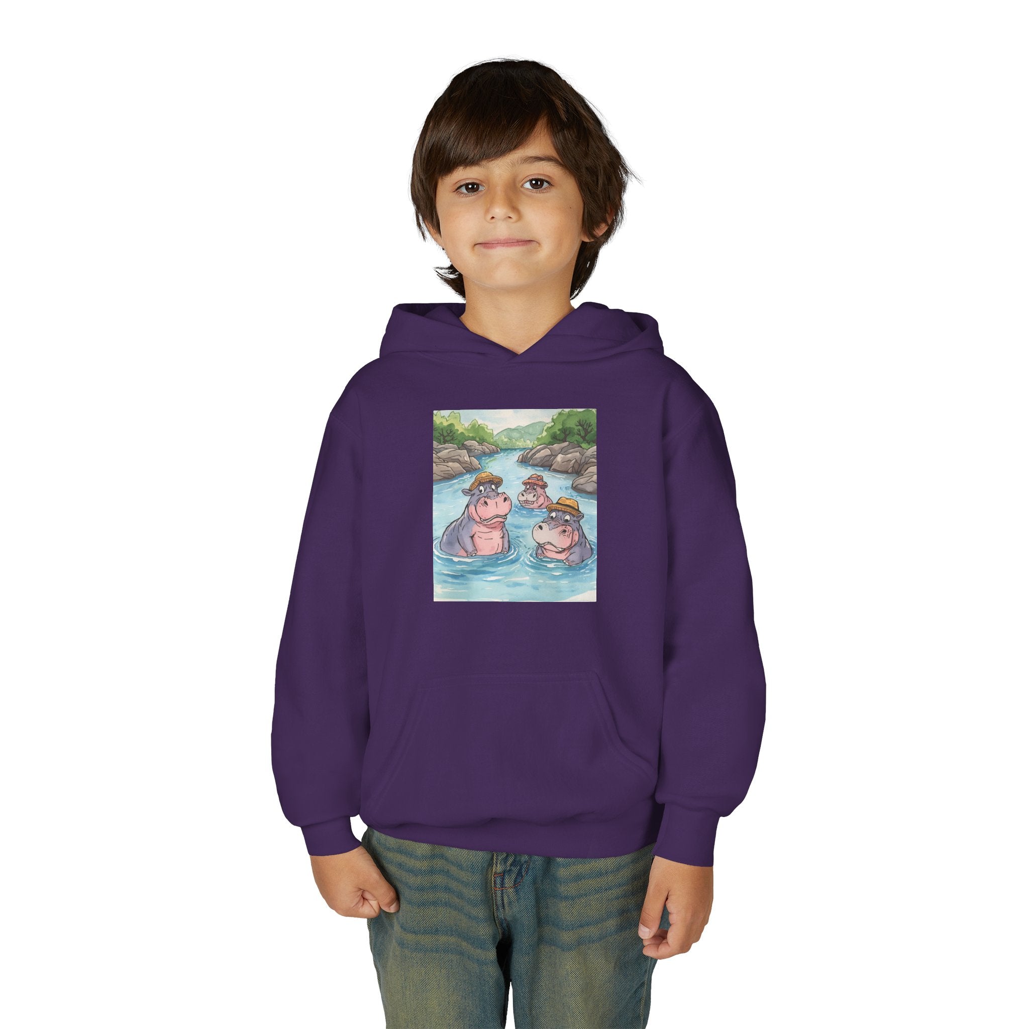 Hippo Cute Youth Heavy Blend Hooded Sweatshirt